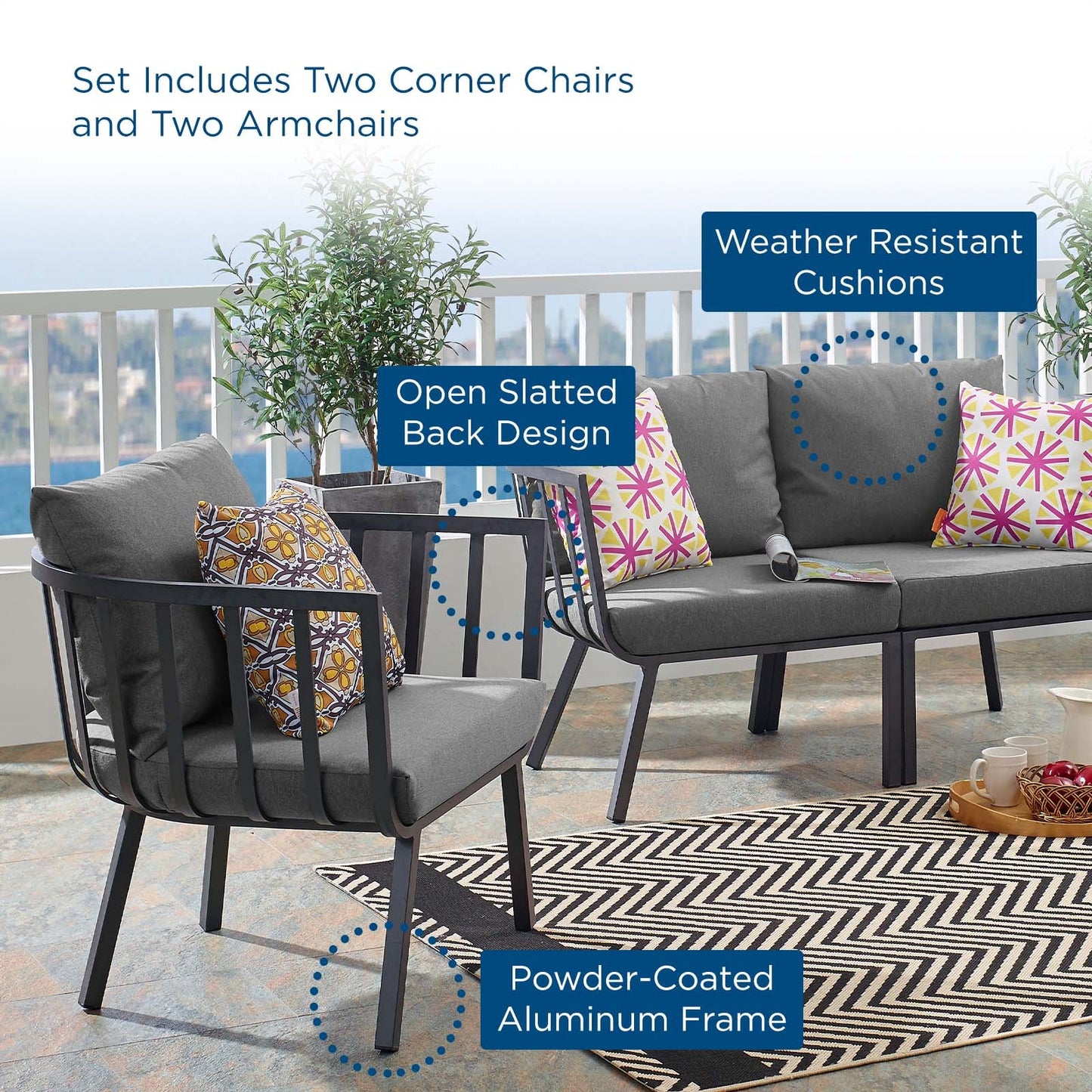 Modway Riverside 4 Piece Outdoor Patio Aluminum Set | Outdoor Sofas, Loveseats & Sectionals | Modishstore-13