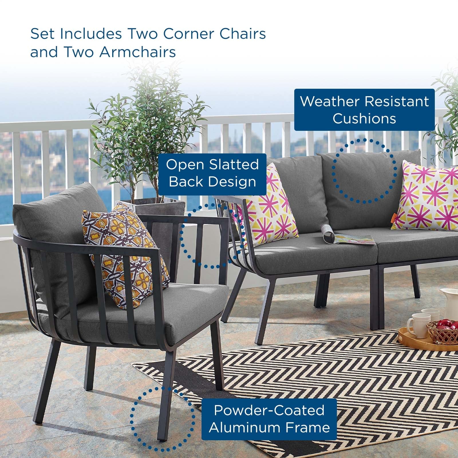 Modway Riverside 4 Piece Outdoor Patio Aluminum Set | Outdoor Sofas, Loveseats & Sectionals | Modishstore-13