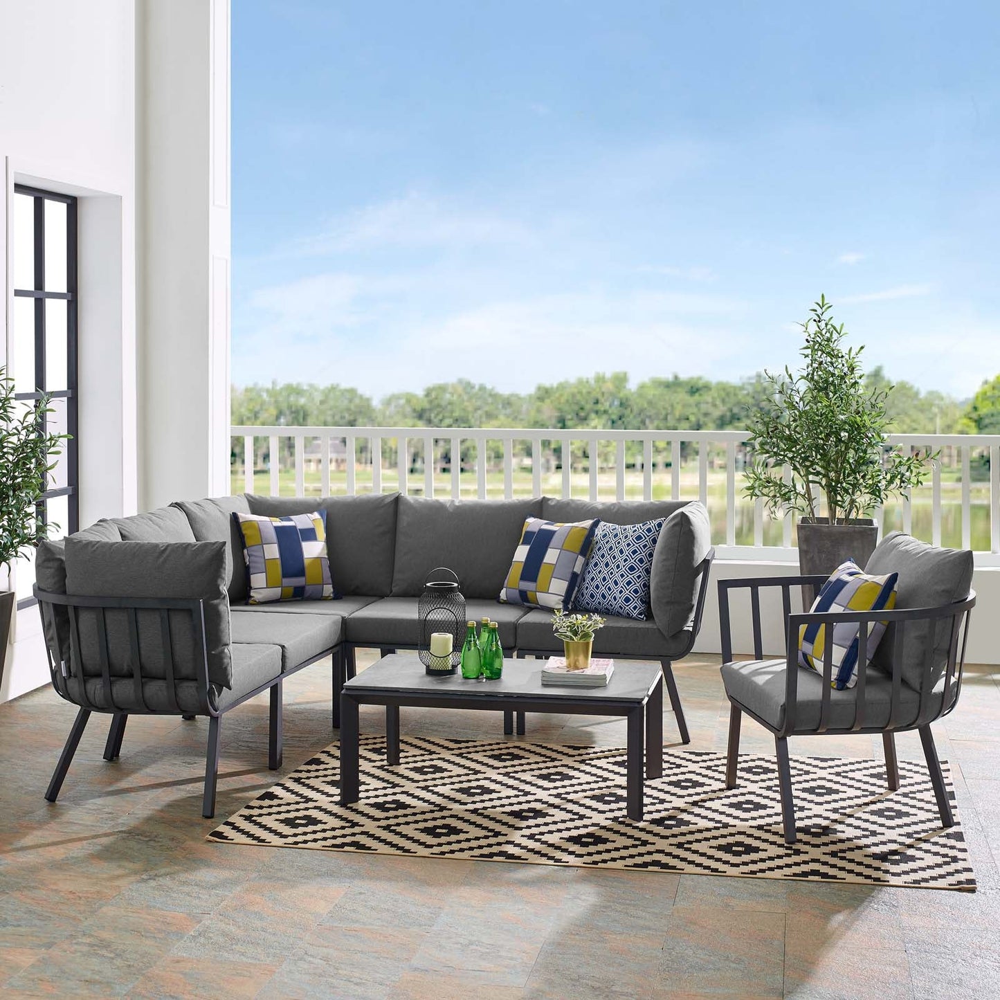 Modway Riverside 7 Piece Outdoor Patio Aluminum Set | Outdoor Sofas, Loveseats & Sectionals | Modishstore