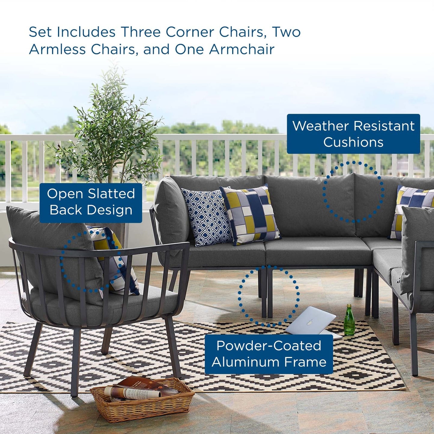 Modway Riverside 6 Piece Outdoor Patio Aluminum Set | Outdoor Sofas, Loveseats & Sectionals | Modishstore-7