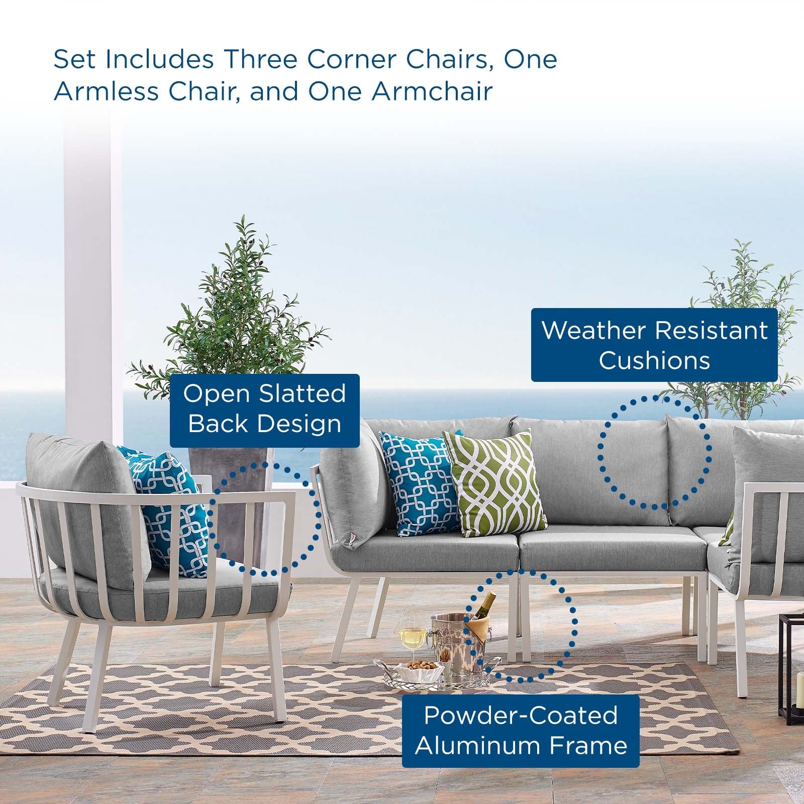 Riverside 5 Piece Outdoor Patio Aluminum Set By Modway | Outdoor Sofas, Loveseats & Sectionals | Modishstore-51