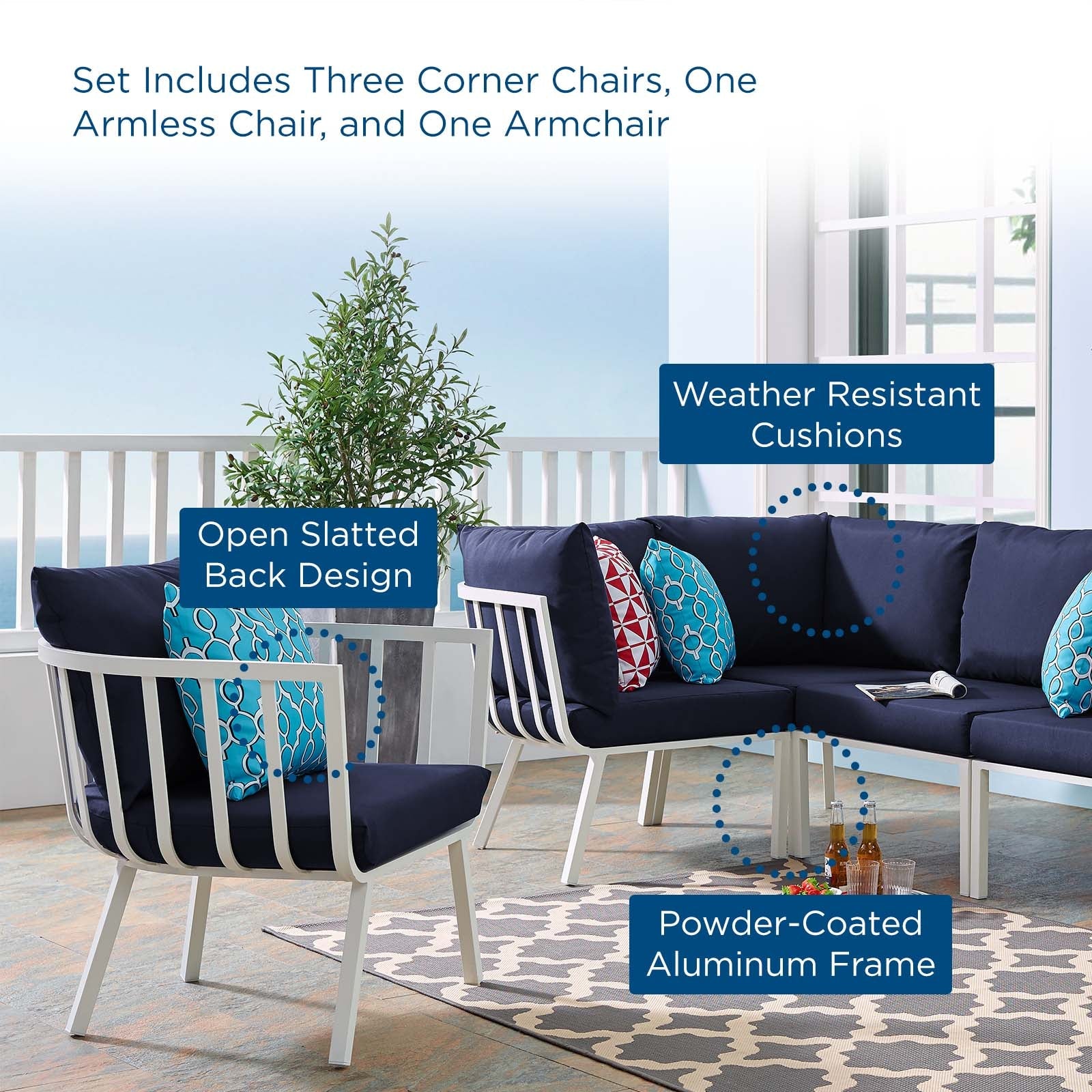 Riverside 5 Piece Outdoor Patio Aluminum Set By Modway | Outdoor Sofas, Loveseats & Sectionals | Modishstore-68
