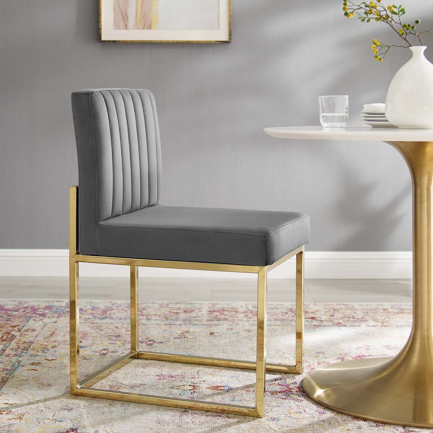 Modway Carriage Channel Tufted Sled Base Performance Velvet Dining Chair | Dining Chairs
