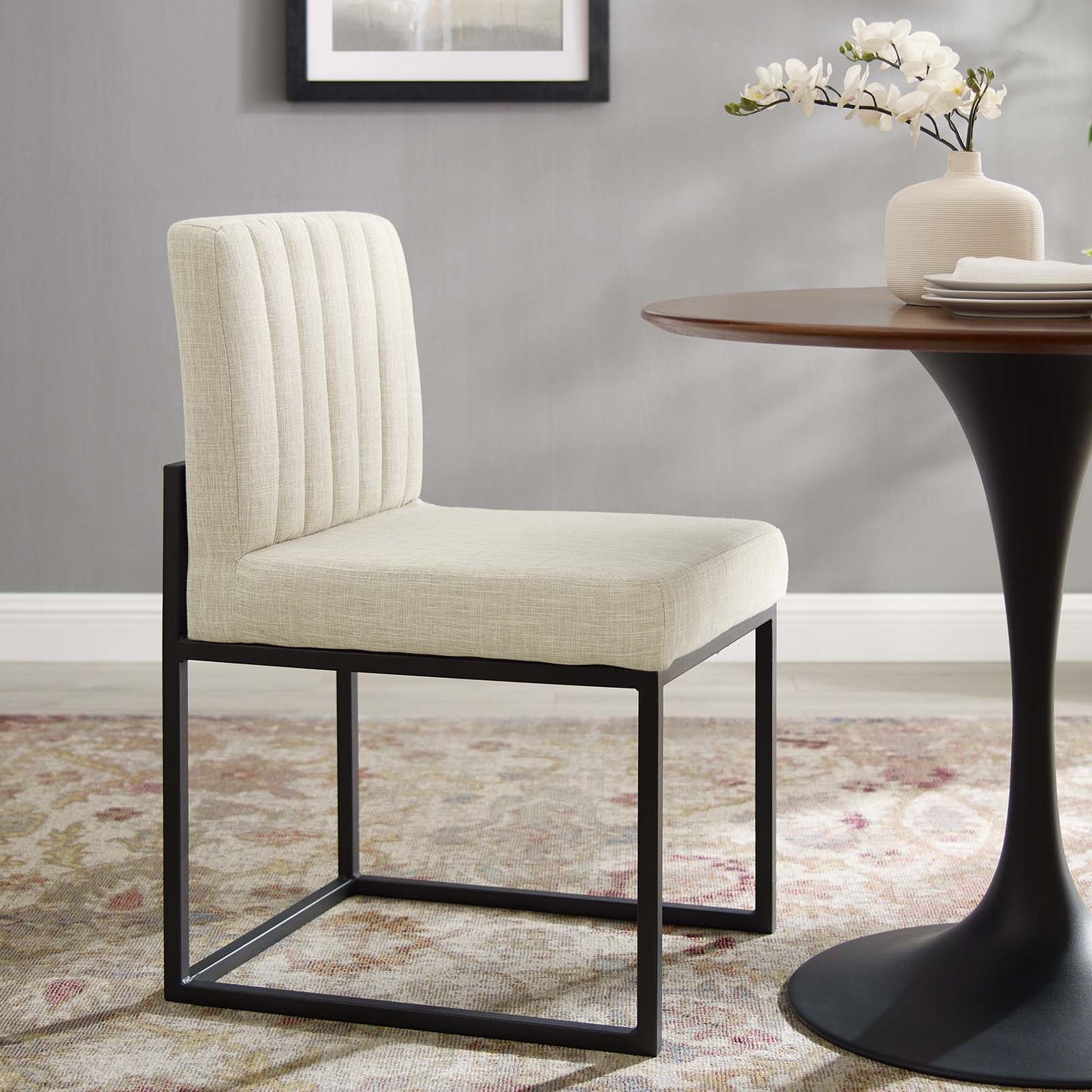 Modway Carriage Channel Tufted Sled Base Upholstered Fabric Dining Chair | Dining Chairs