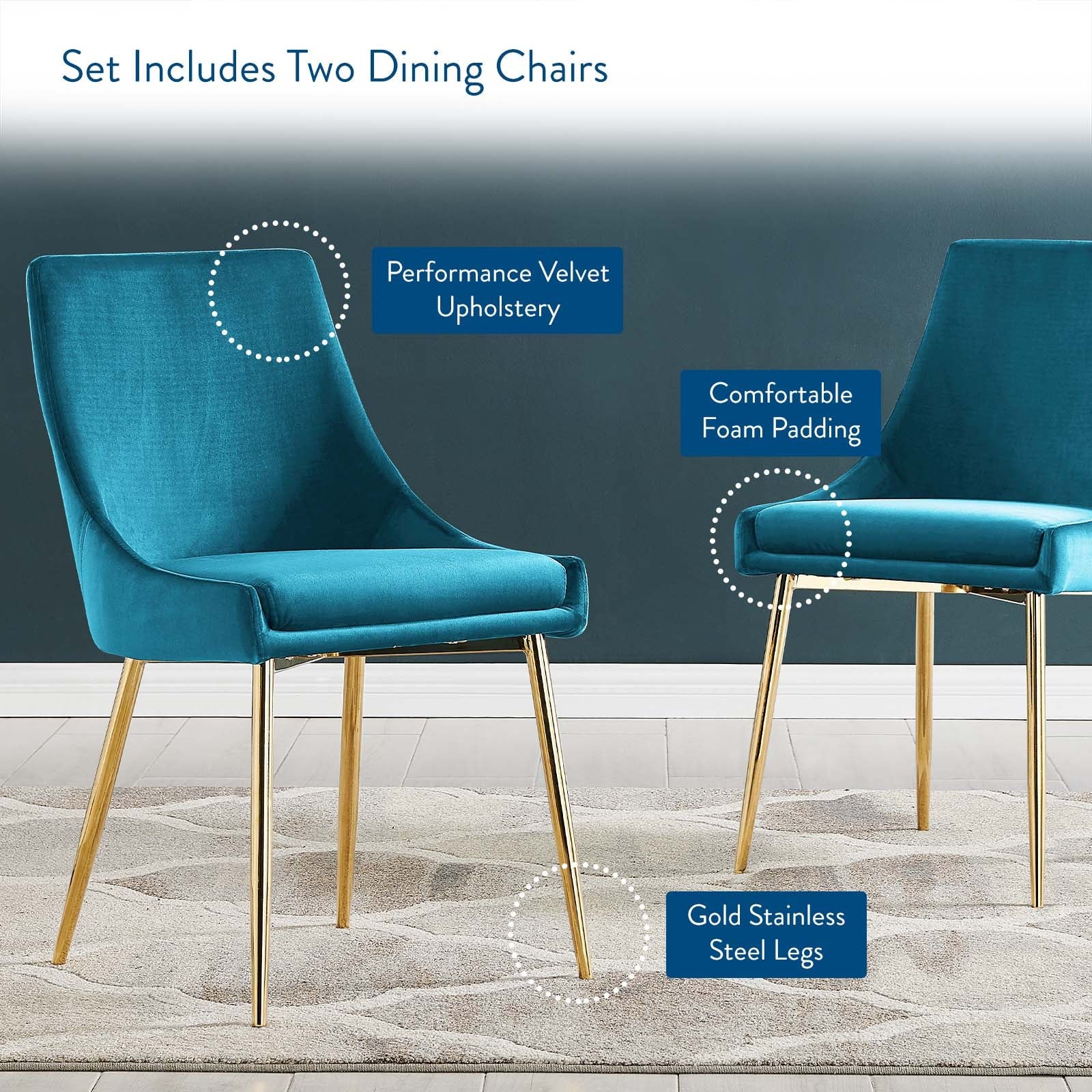 Modway Viscount Performance Velvet Dining Chairs - Set of 2 | Dining Chairs | Modishstore-63