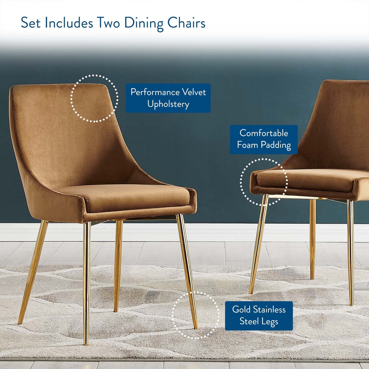 Modway Viscount Performance Velvet Dining Chairs - Set of 2 | Dining Chairs | Modishstore-64