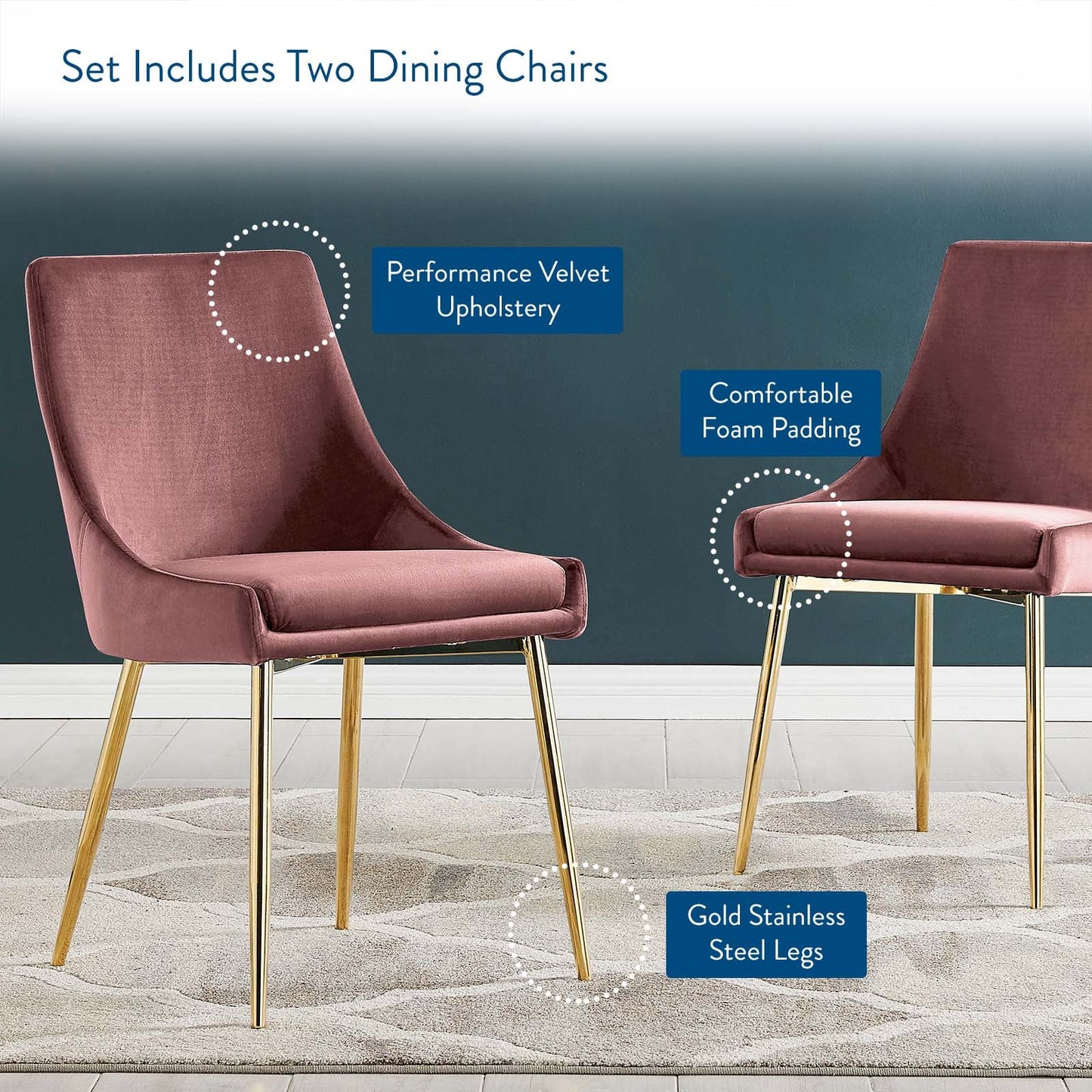 Modway Viscount Performance Velvet Dining Chairs - Set of 2 | Dining Chairs | Modishstore-65