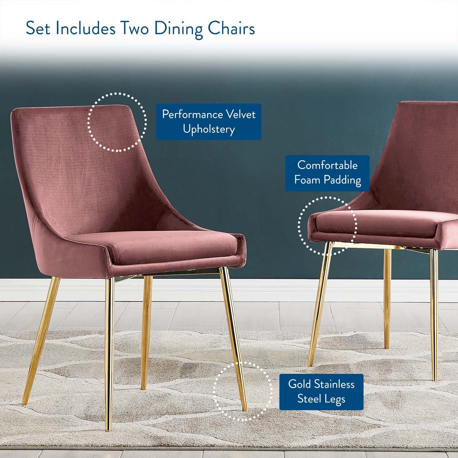 Modway Viscount Performance Velvet Dining Chairs - Set of 2 | Dining Chairs | Modishstore-65