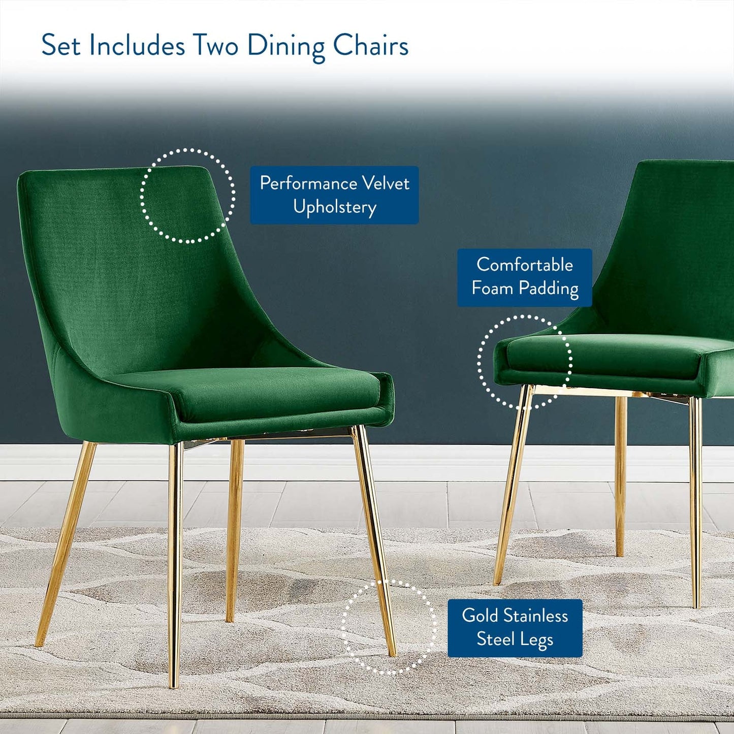 Modway Viscount Performance Velvet Dining Chairs - Set of 2 | Dining Chairs | Modishstore-66