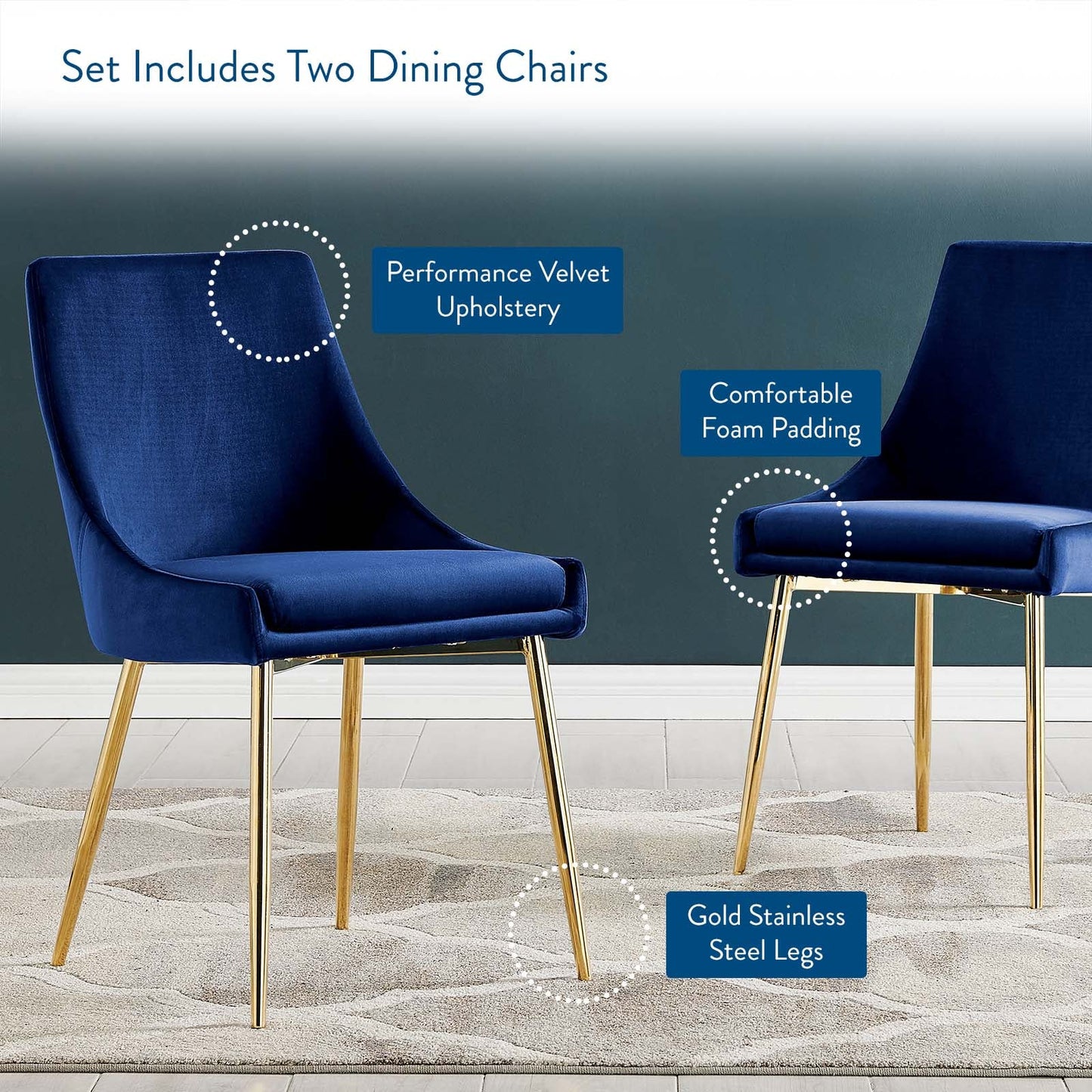 Modway Viscount Performance Velvet Dining Chairs - Set of 2 | Dining Chairs | Modishstore-67