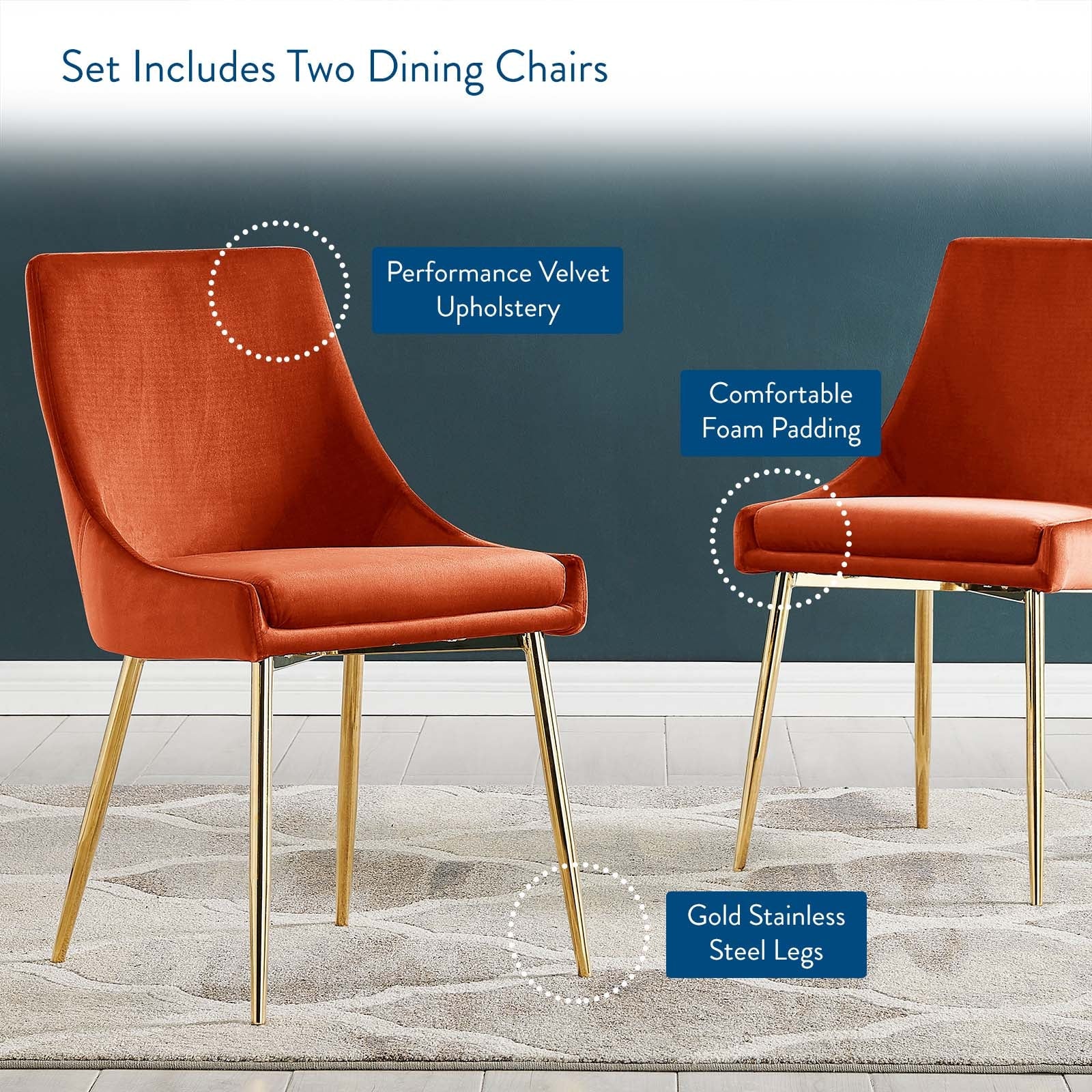 Modway Viscount Performance Velvet Dining Chairs - Set of 2 | Dining Chairs | Modishstore-68