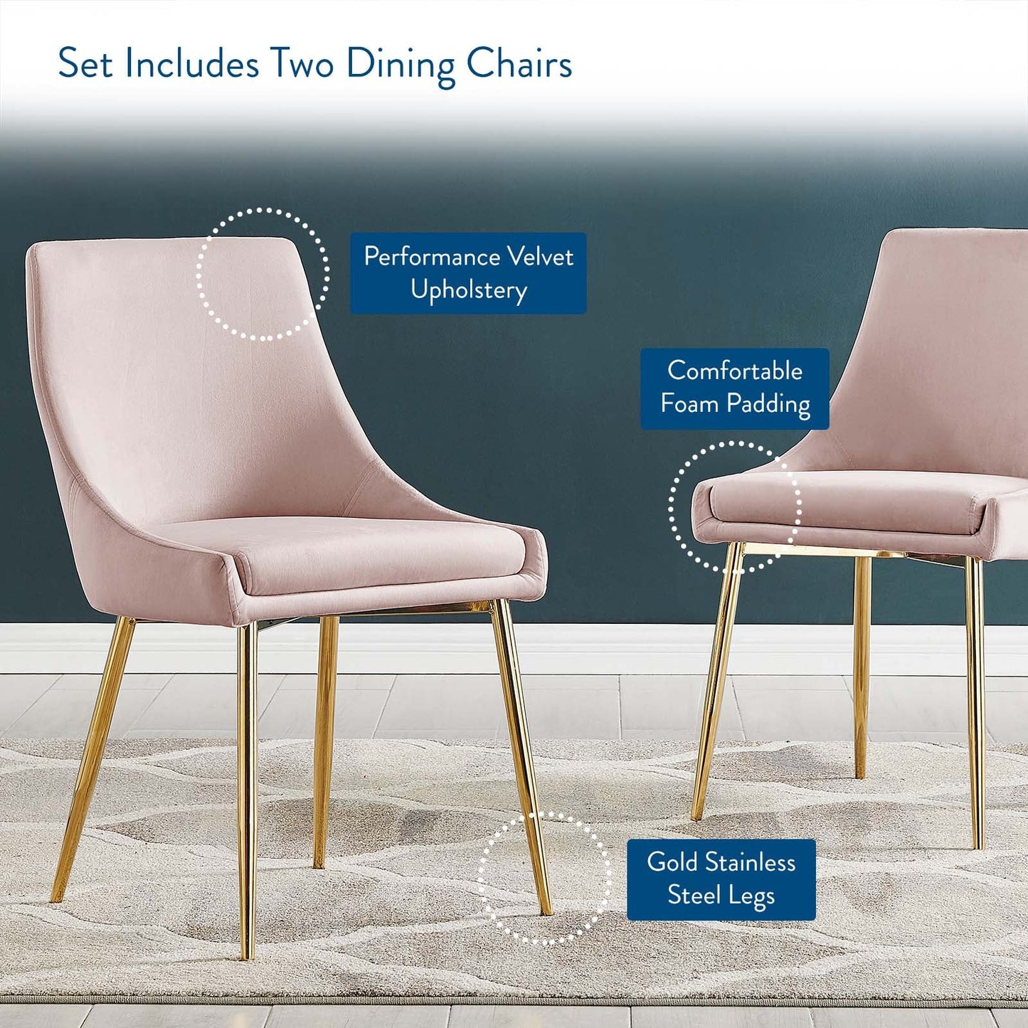 Modway Viscount Performance Velvet Dining Chairs - Set of 2 | Dining Chairs | Modishstore-69