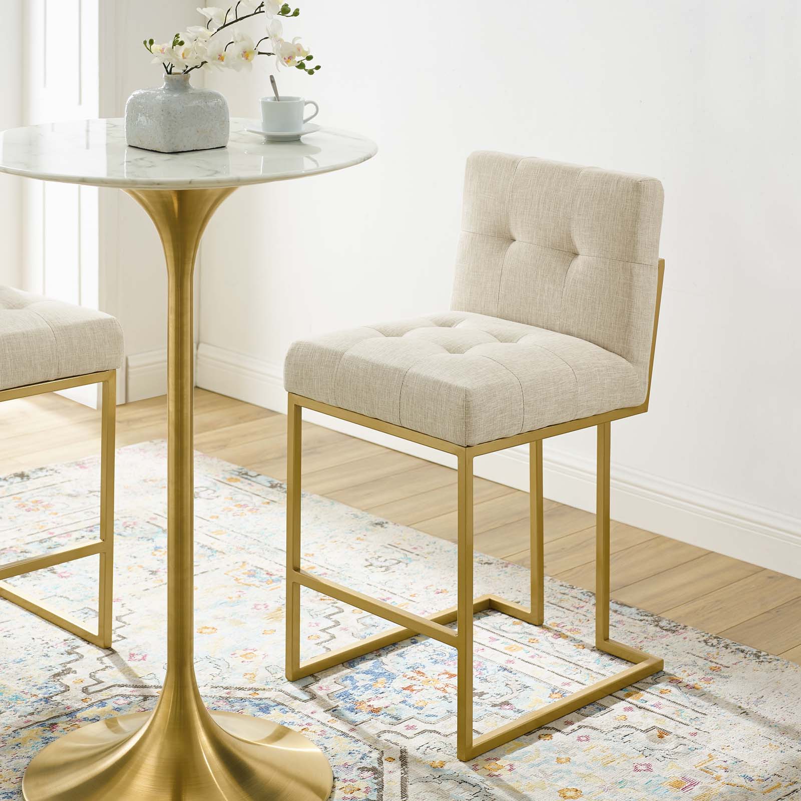 Modway Privy Gold Stainless Steel Upholstered Fabric Counter Stool | Counter Stools | Modishstore-9
