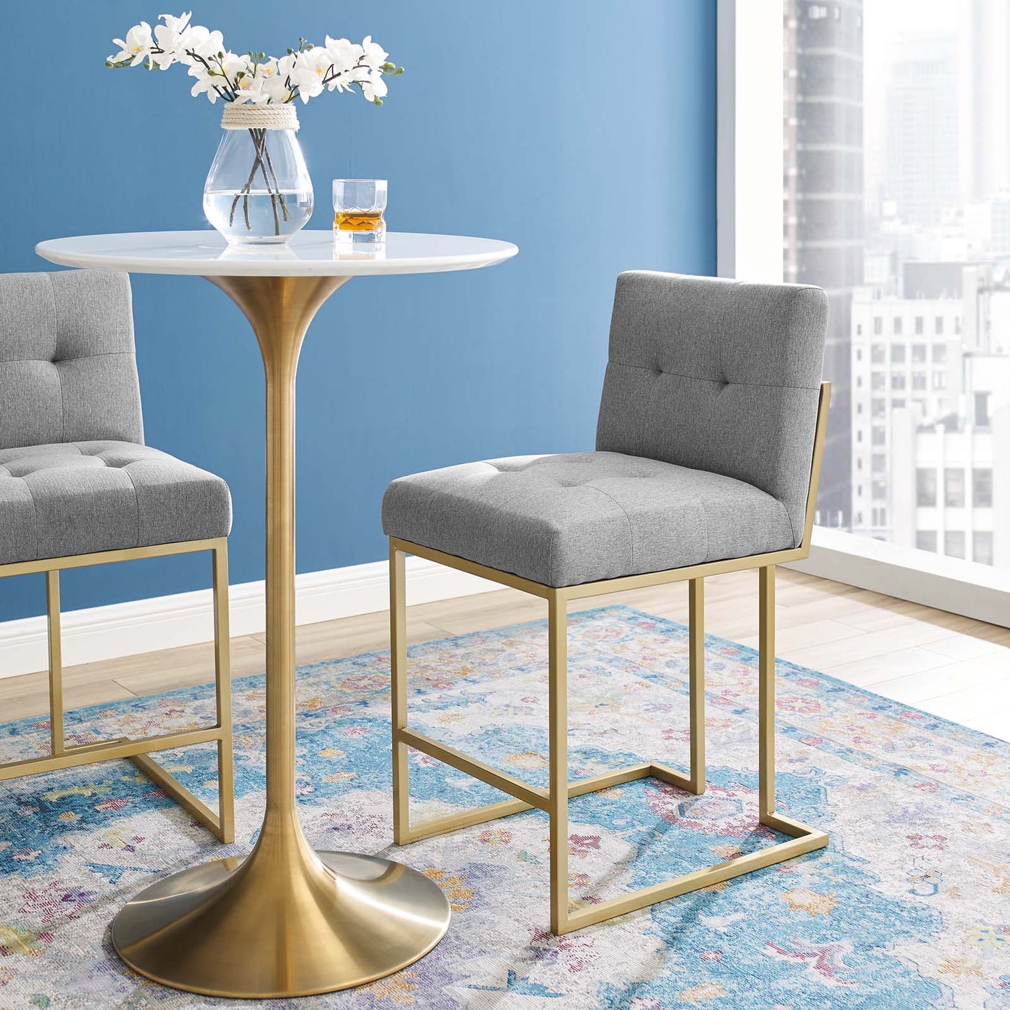 Modway Privy Gold Stainless Steel Upholstered Fabric Counter Stool | Counter Stools | Modishstore-17