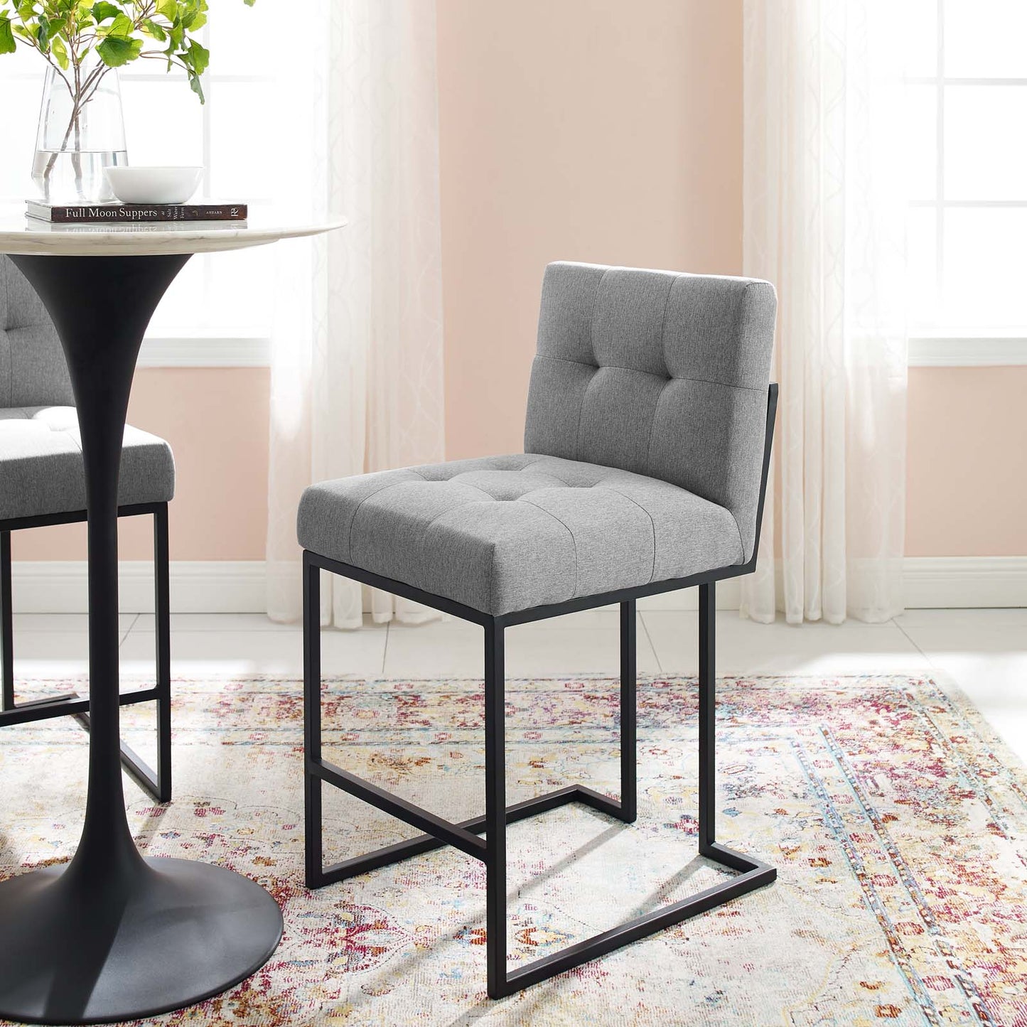Modway Privy Black Stainless Steel Upholstered Fabric Counter Stool | Counter Stools | Modishstore-9