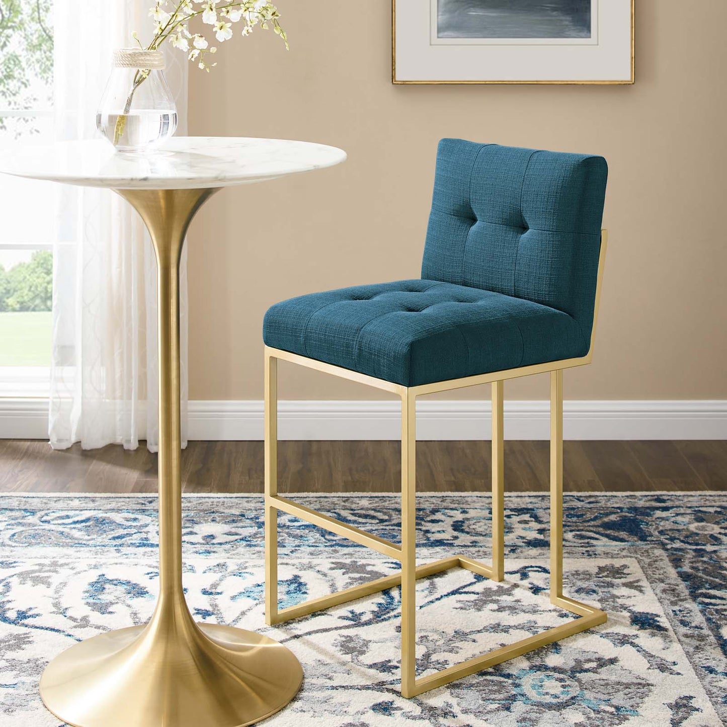 Modway Privy Gold Stainless Steel Upholstered Fabric Bar Stool | Bar Stools | Modishstore