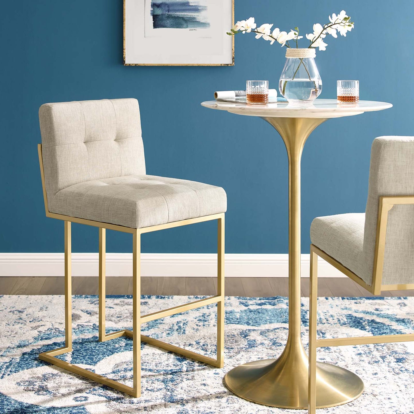 Modway Privy Gold Stainless Steel Upholstered Fabric Bar Stool | Bar Stools | Modishstore-9