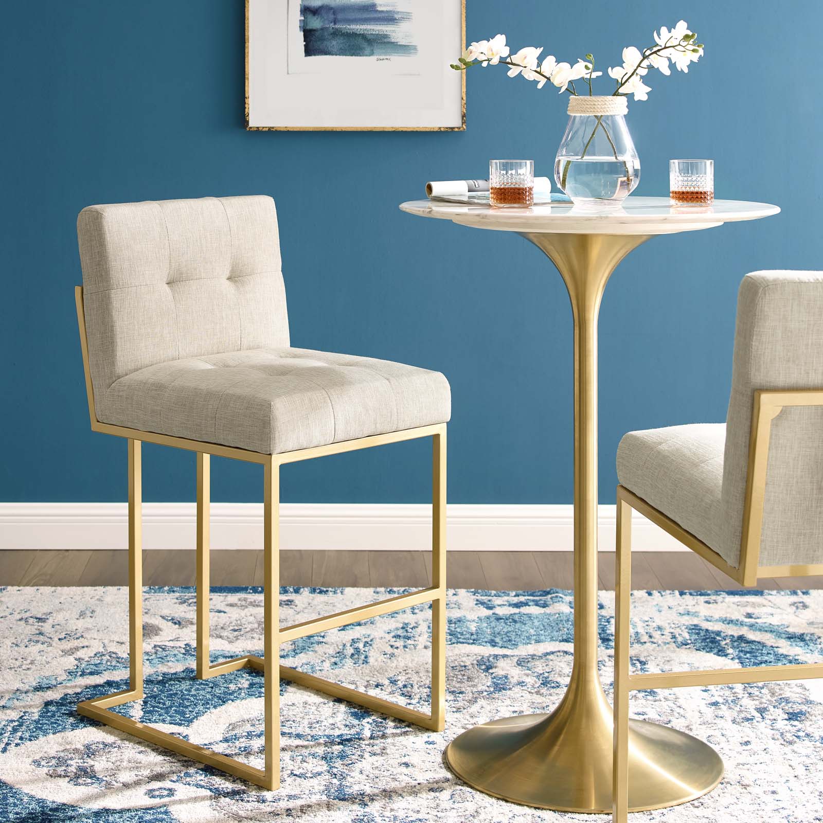 Modway Privy Gold Stainless Steel Upholstered Fabric Bar Stool | Bar Stools | Modishstore-9