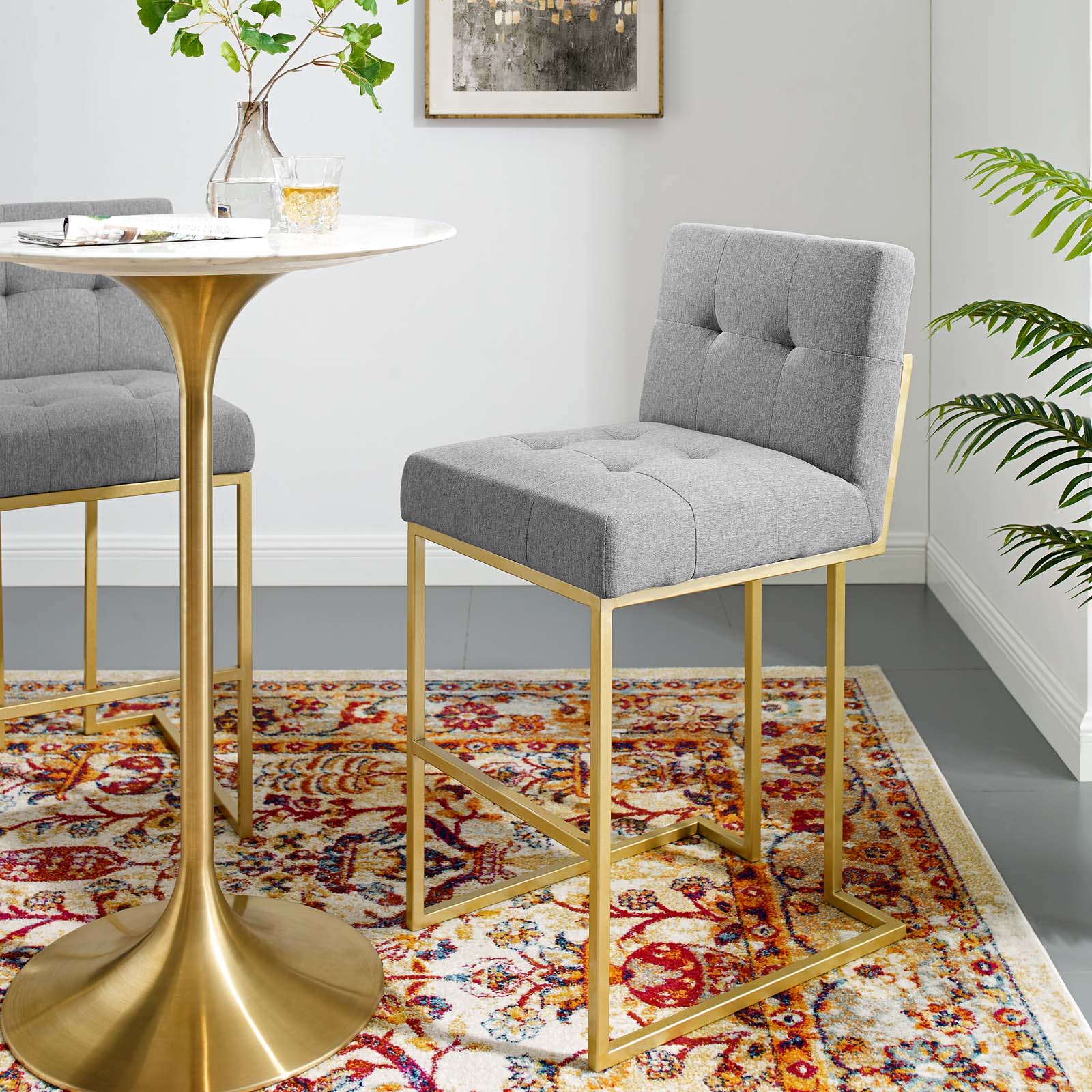 Modway Privy Gold Stainless Steel Upholstered Fabric Bar Stool | Bar Stools | Modishstore-17