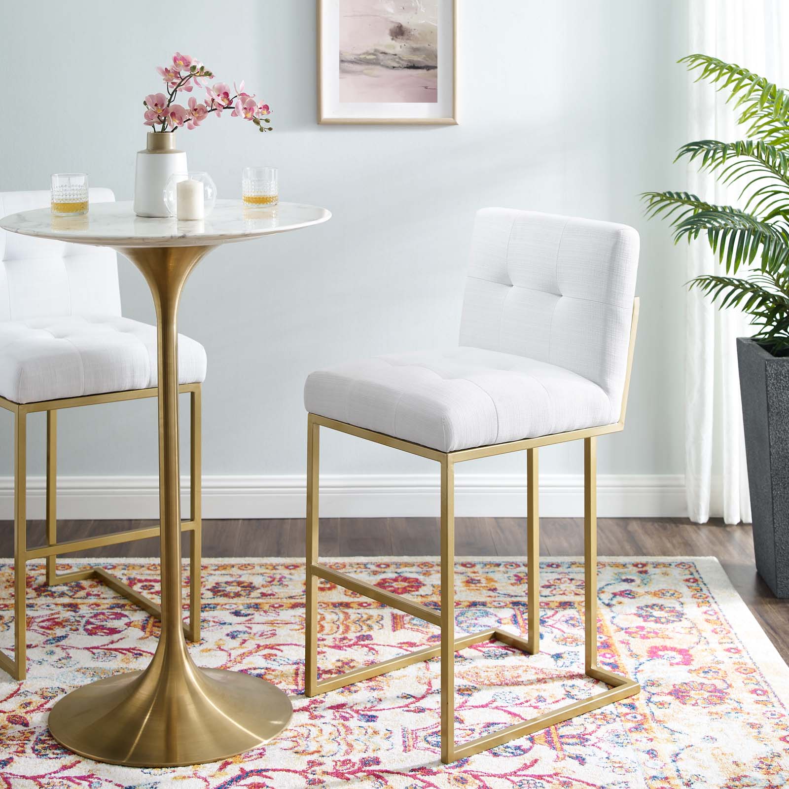 Modway Privy Gold Stainless Steel Upholstered Fabric Bar Stool | Bar Stools | Modishstore-25
