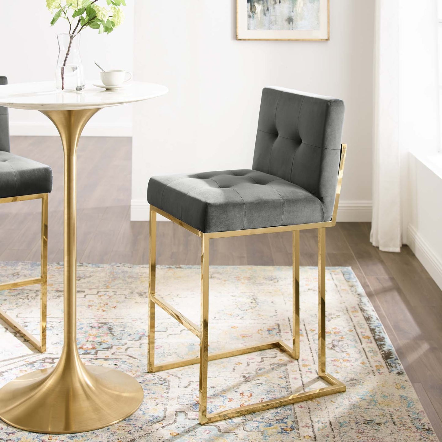 Modway Privy Gold Stainless Steel Performance Velvet Bar Stool | Bar Stools | Modishstore