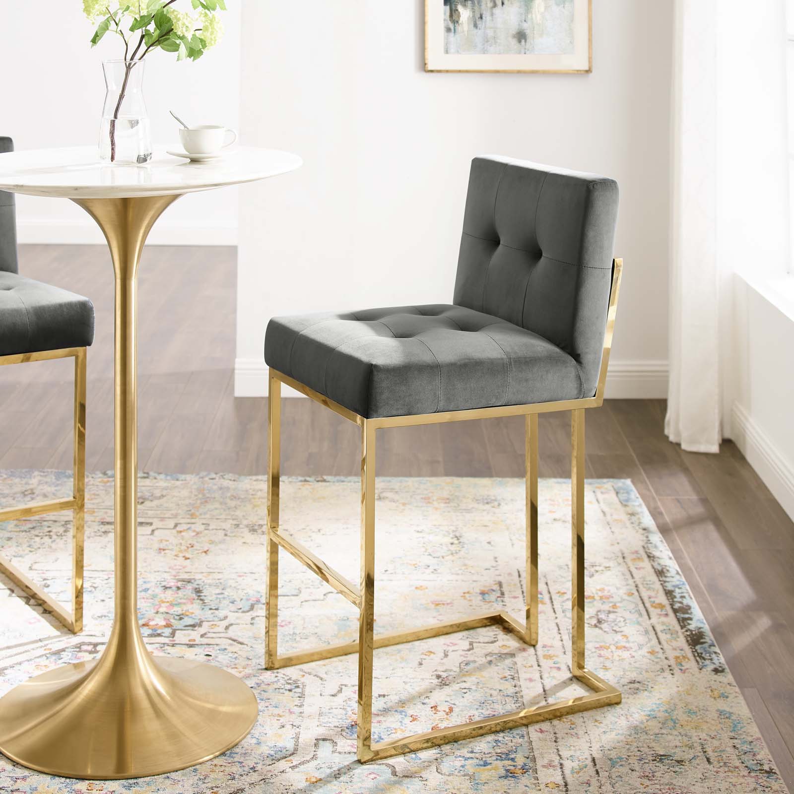 Modway Privy Gold Stainless Steel Performance Velvet Bar Stool | Bar Stools | Modishstore