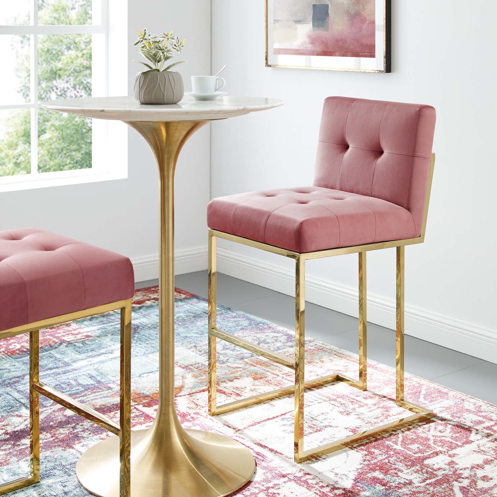 Modway Privy Gold Stainless Steel Performance Velvet Bar Stool | Bar Stools | Modishstore-9