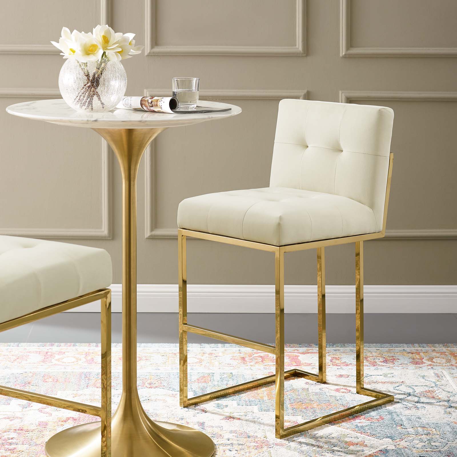 Modway Privy Gold Stainless Steel Performance Velvet Bar Stool | Bar Stools | Modishstore-25