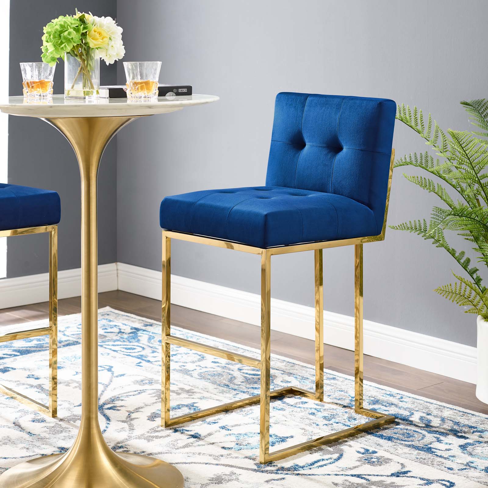 Modway Privy Gold Stainless Steel Performance Velvet Bar Stool | Bar Stools | Modishstore-33