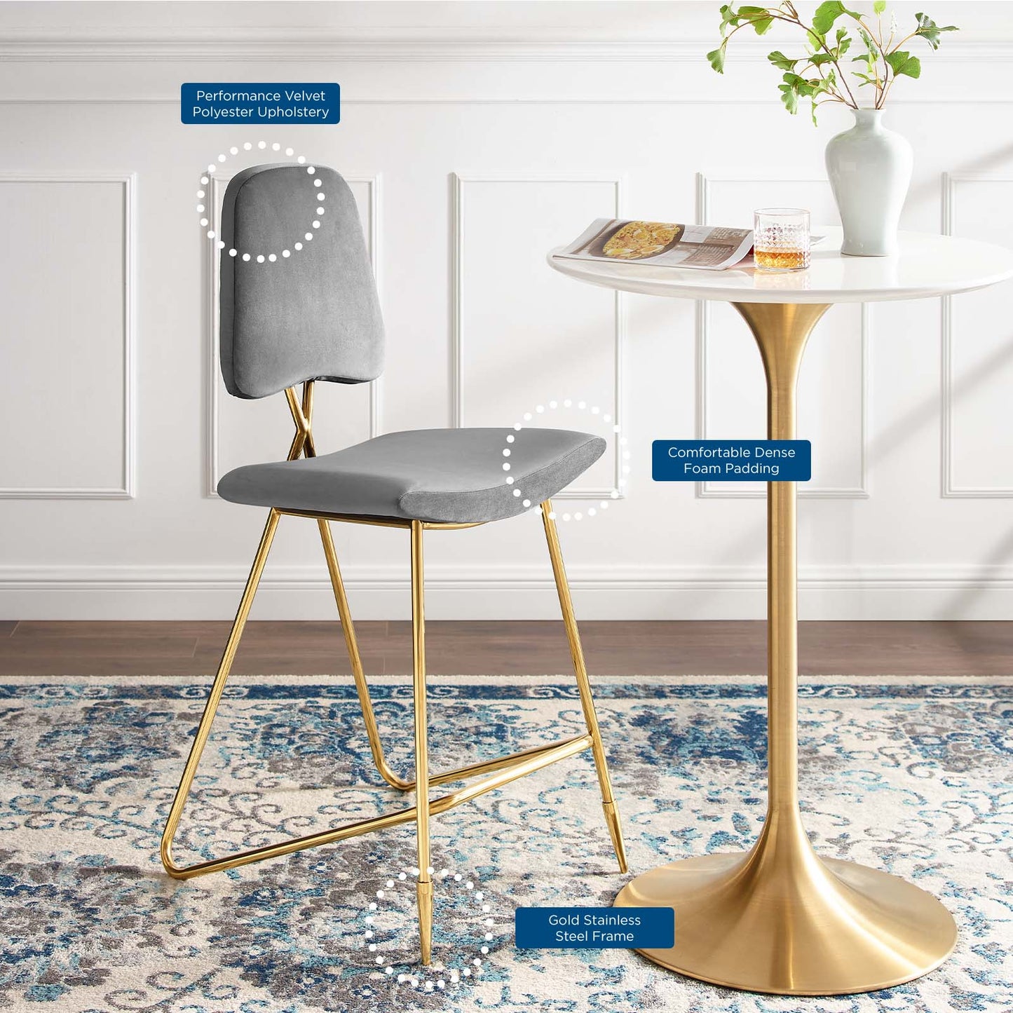 Modway Ponder Performance Velvet Bar Stool | Bar Stools | Modishstore-16