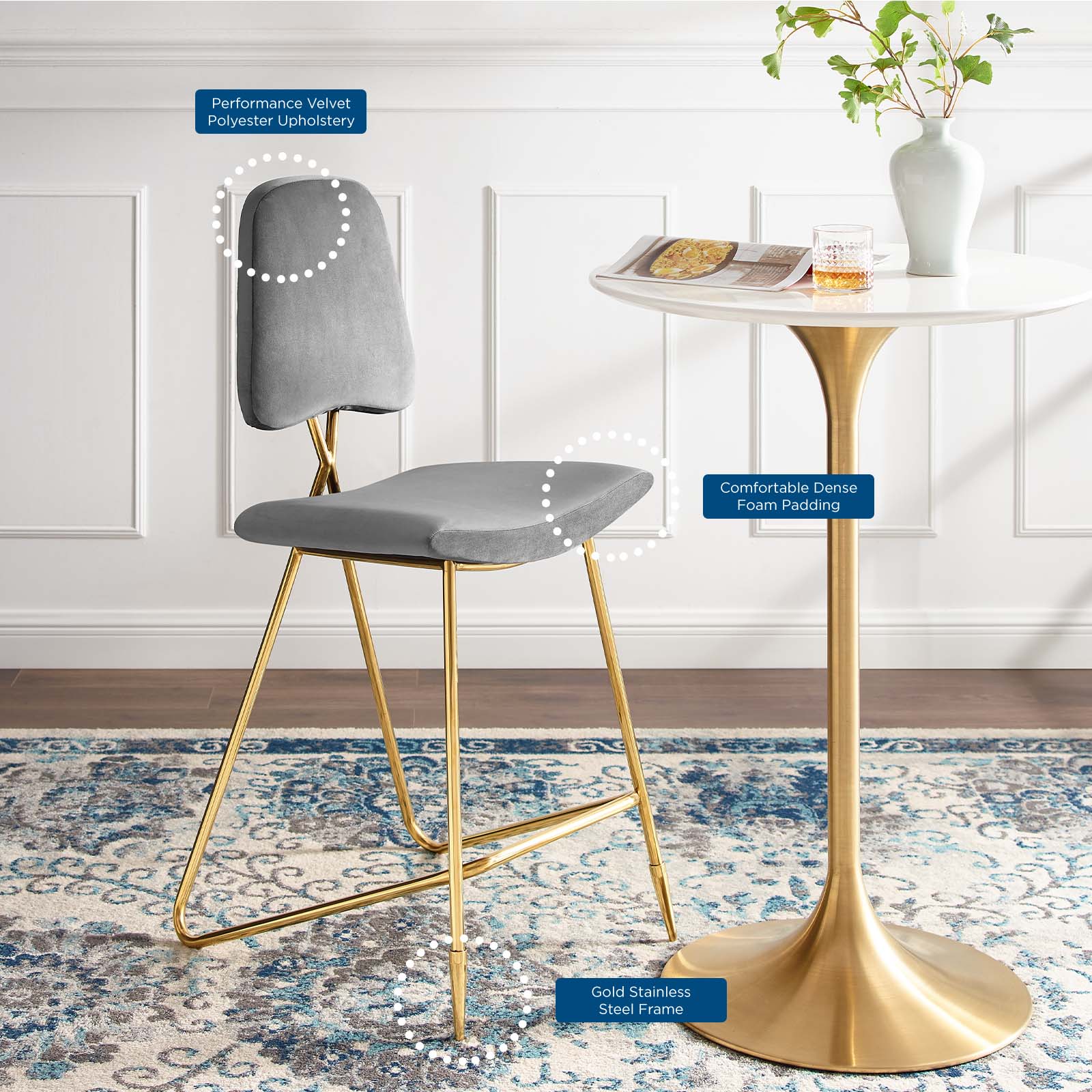 Modway Ponder Performance Velvet Bar Stool | Bar Stools | Modishstore-16
