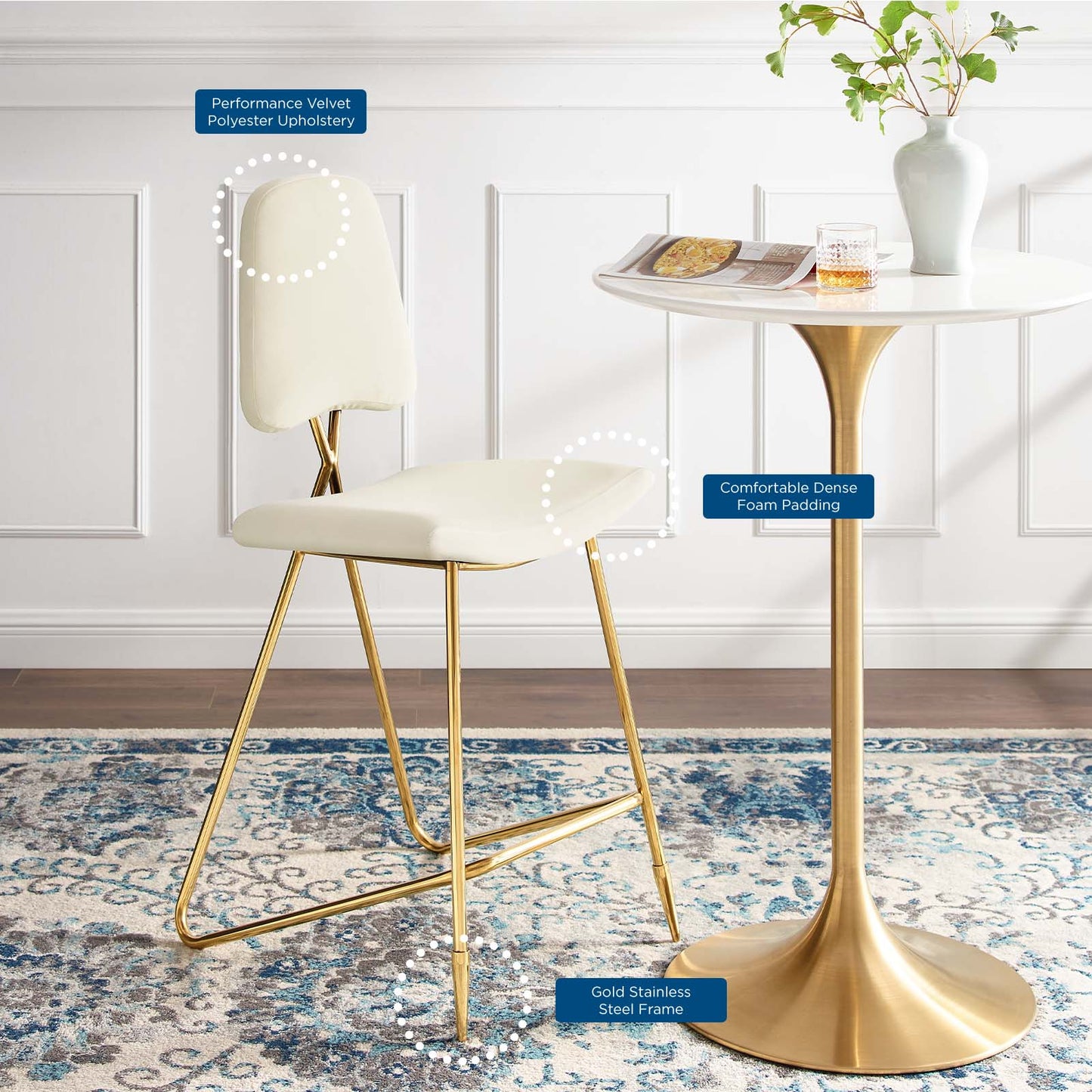 Modway Ponder Performance Velvet Bar Stool | Bar Stools | Modishstore-23