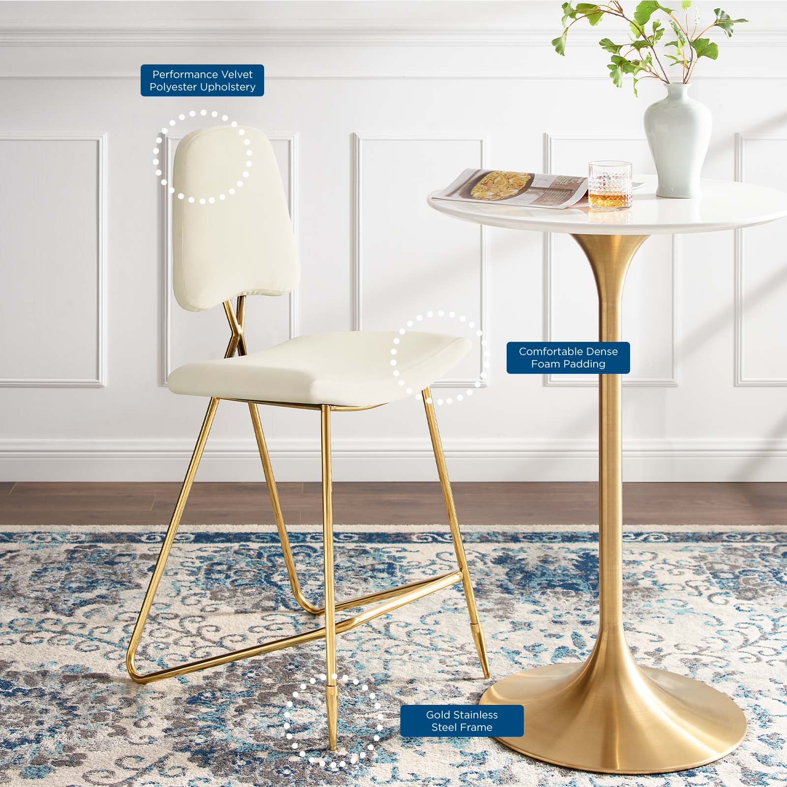 Modway Ponder Performance Velvet Bar Stool | Bar Stools | Modishstore-23