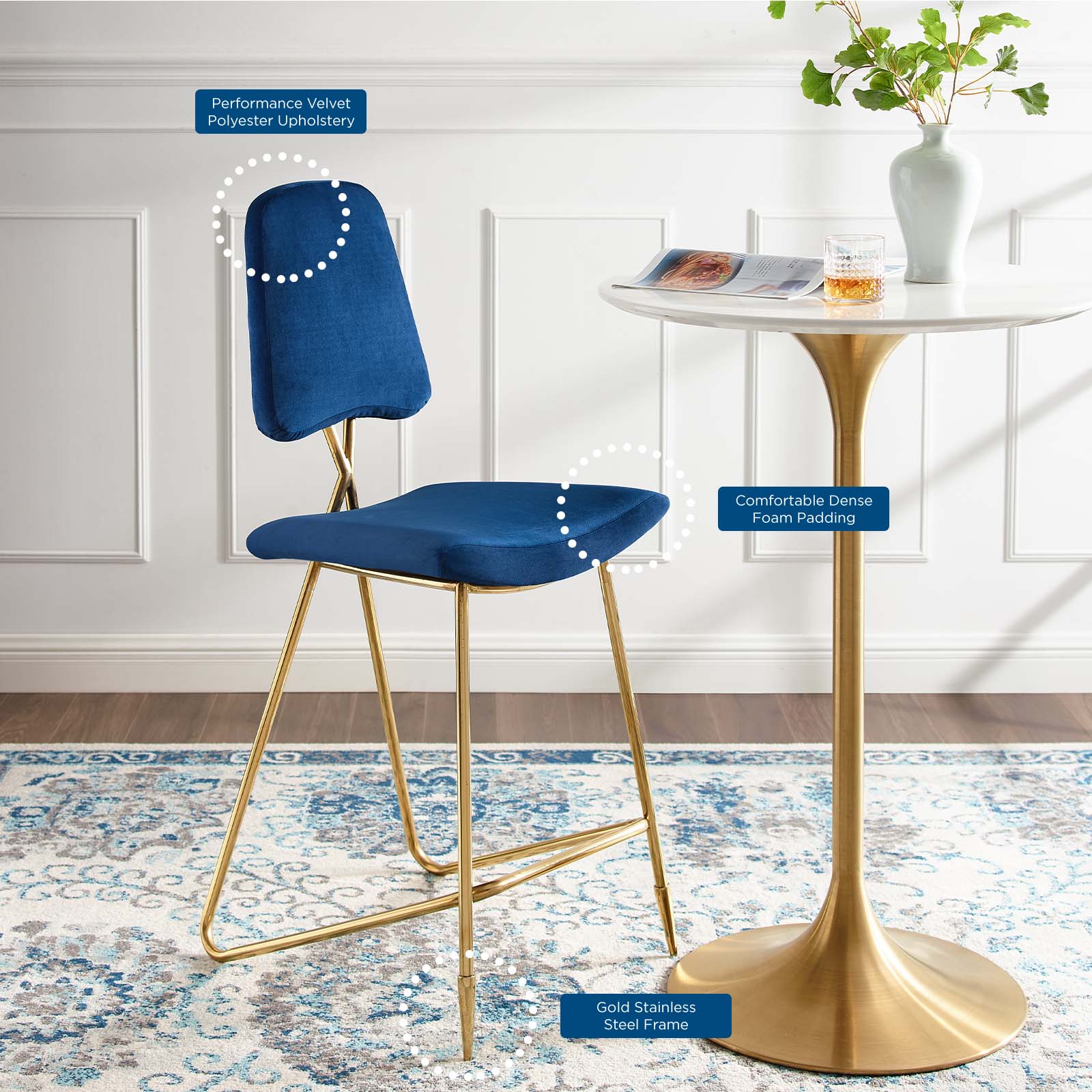 Modway Ponder Performance Velvet Bar Stool | Bar Stools | Modishstore-32