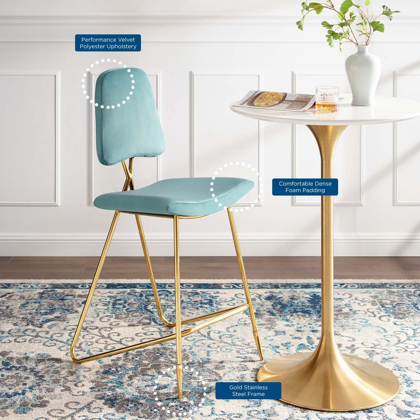Modway Ponder Performance Velvet Bar Stool | Bar Stools | Modishstore-40