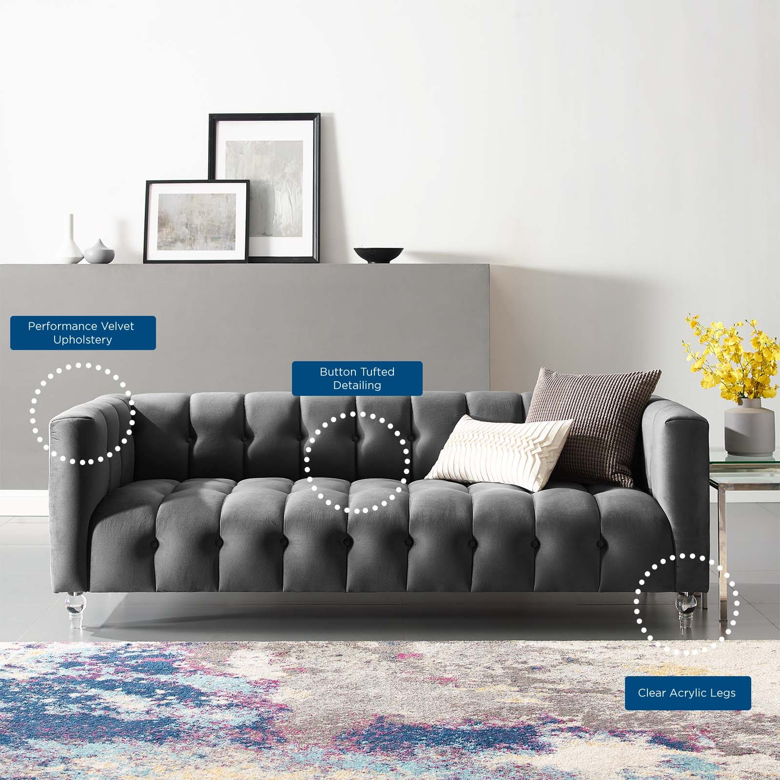 Modway Mesmer Channel Tufted Button Performance Velvet Sofa | Sofas | Modishstore-8