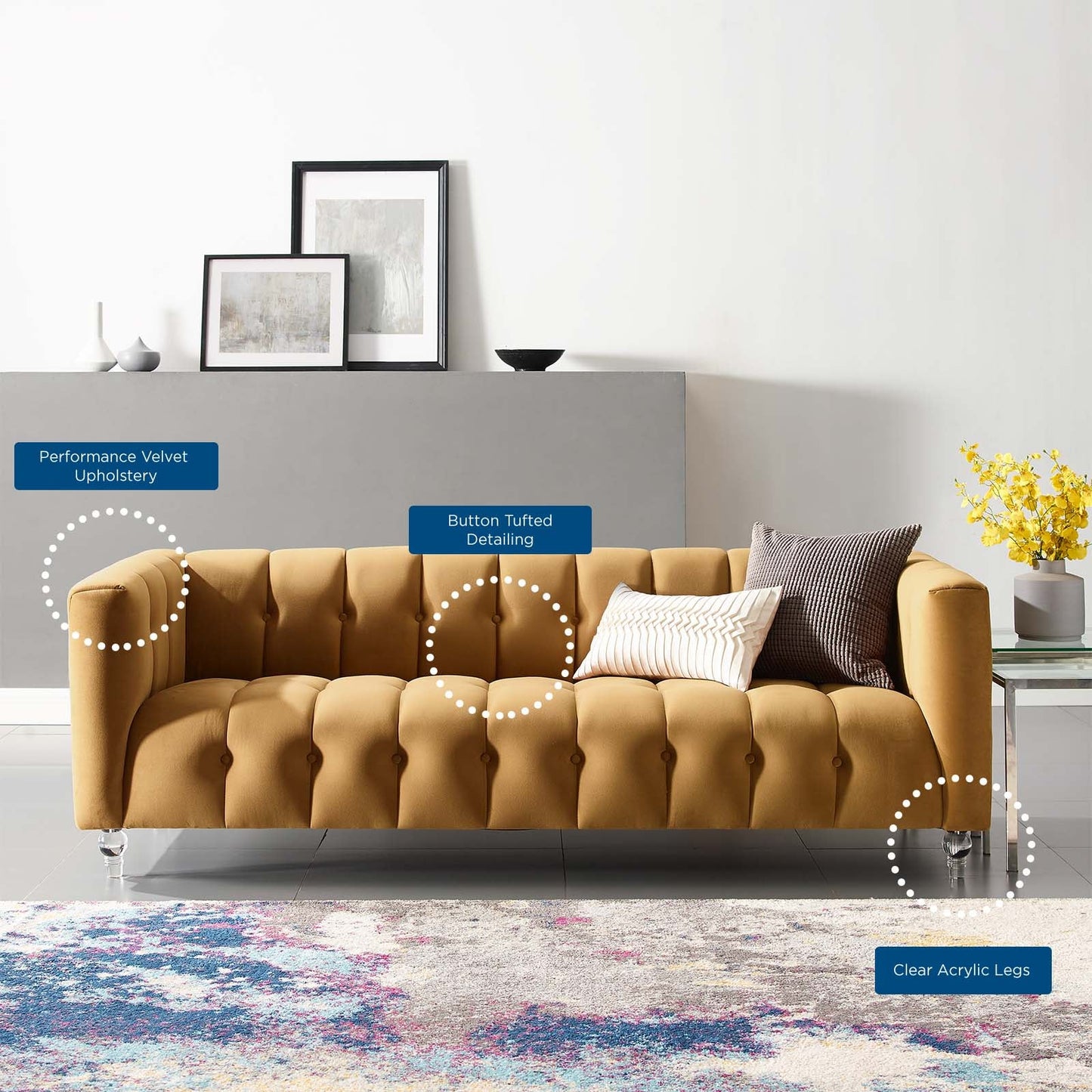 Modway Mesmer Channel Tufted Button Performance Velvet Sofa - EEI-3882
