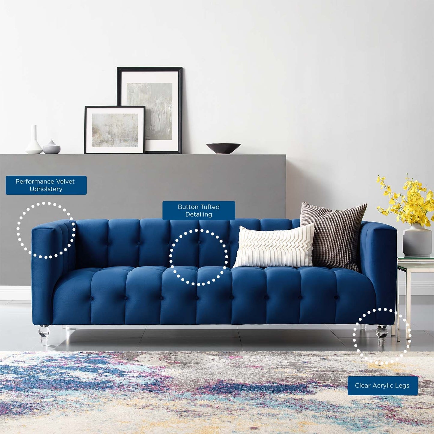 Modway Mesmer Channel Tufted Button Performance Velvet Sofa | Sofas | Modishstore-23
