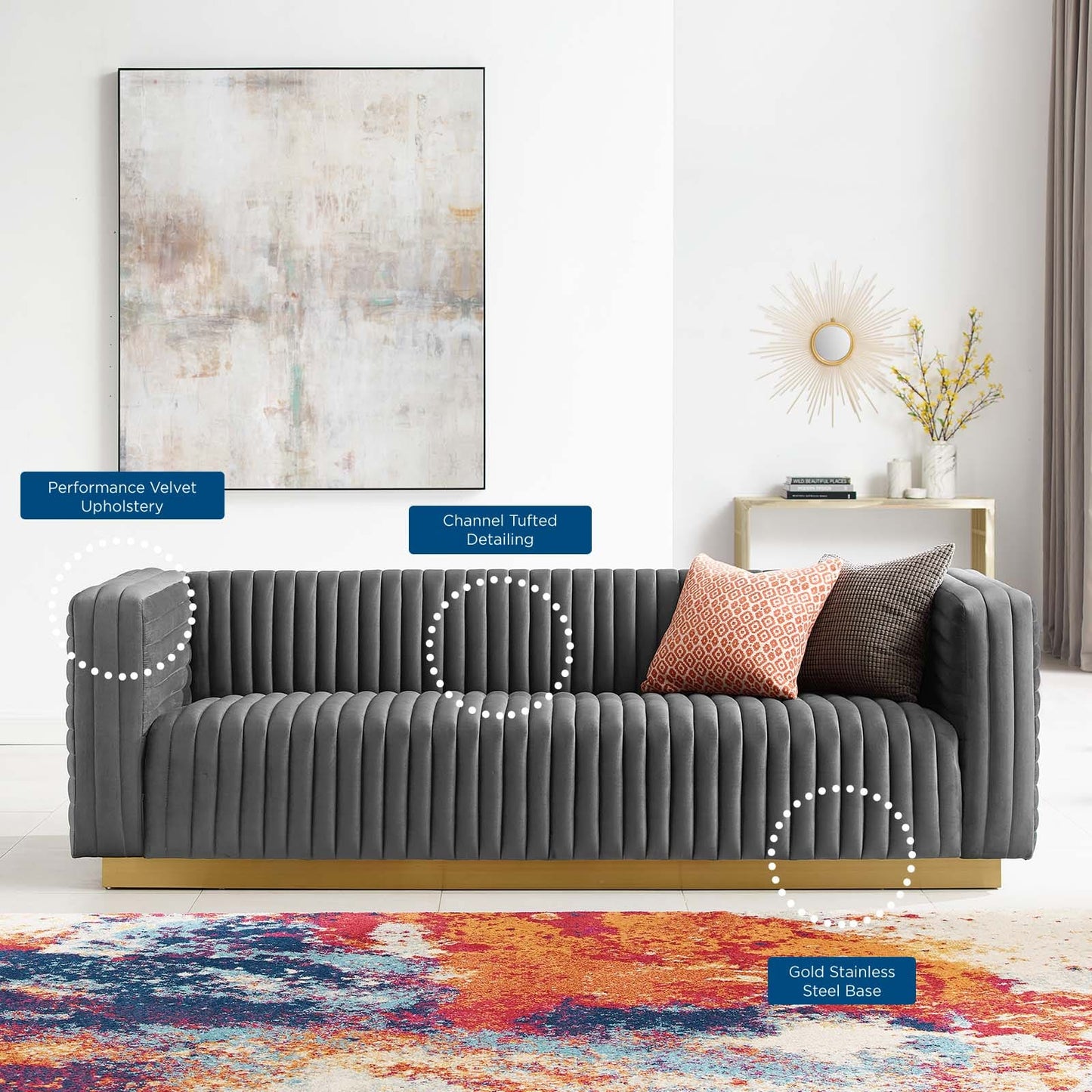 Modway Charisma Channel Tufted Performance Velvet Living Room Sofa | Sofas | 