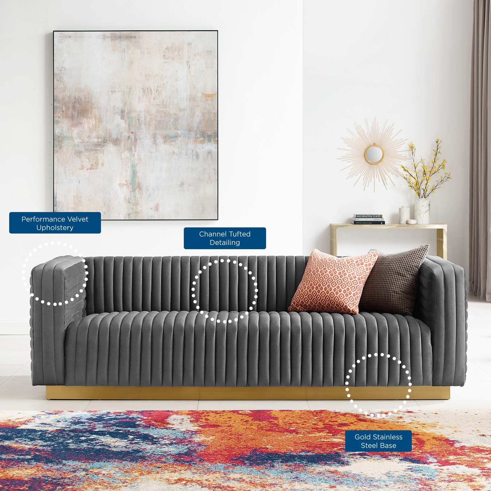 Modway Charisma Channel Tufted Performance Velvet Living Room Sofa | Sofas | 
