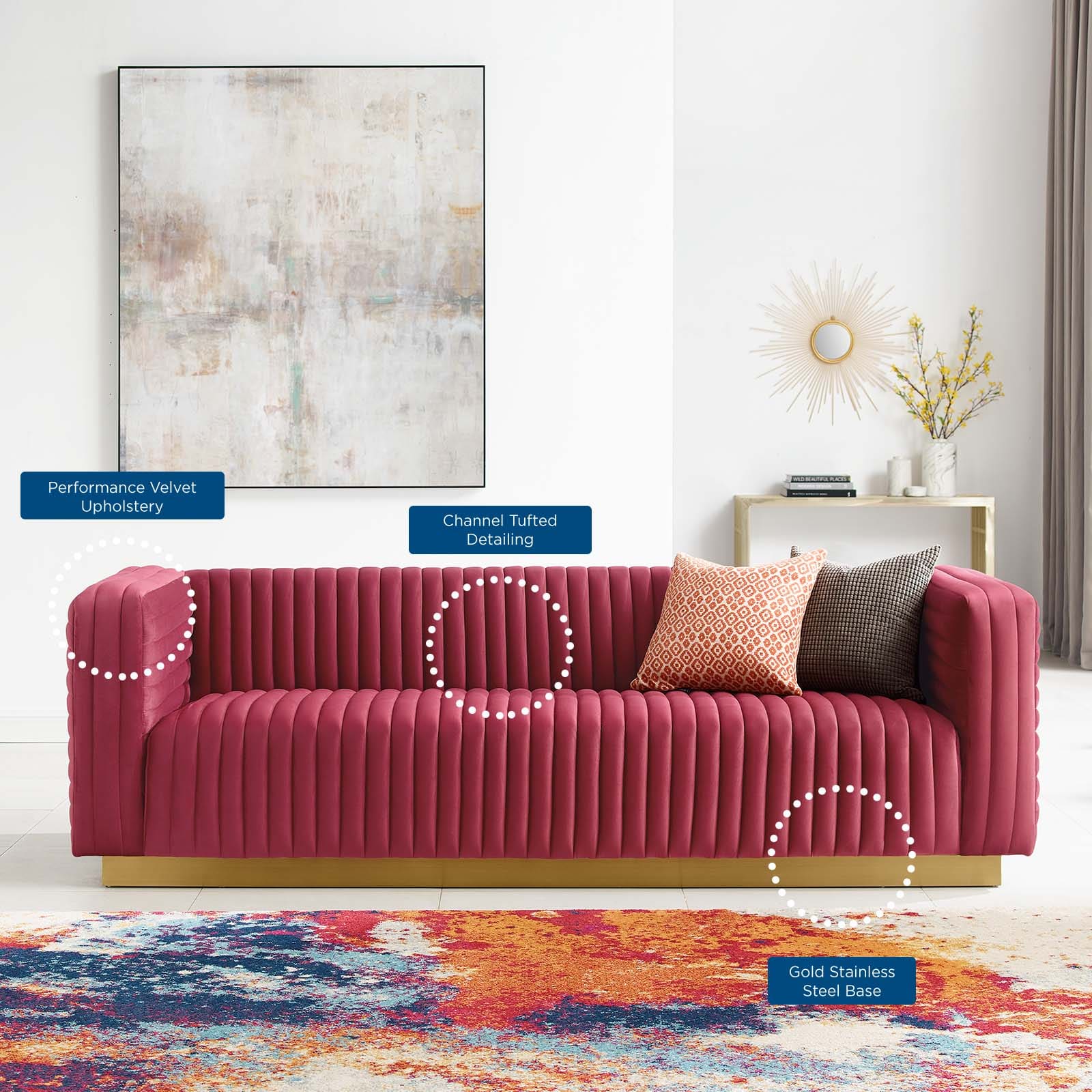 Modway Charisma Channel Tufted Performance Velvet Living Room Sofa | Sofas | 