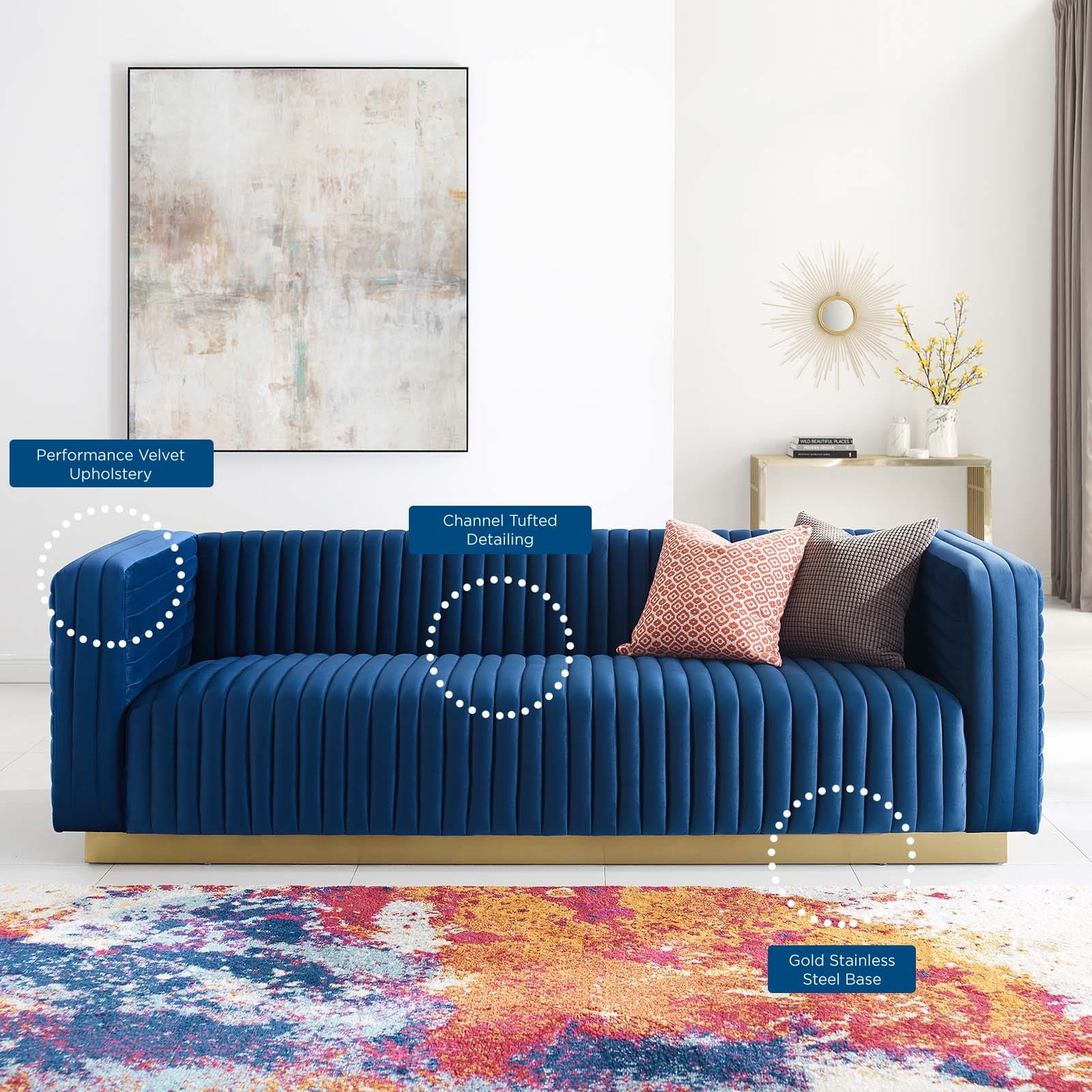 Modway Charisma Channel Tufted Performance Velvet Living Room Sofa | Sofas | 