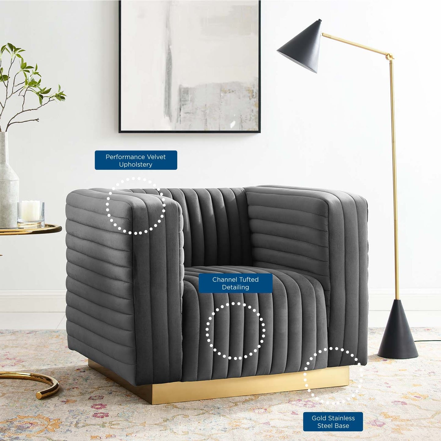 Modway Charisma Channel Tufted Performance Velvet Accent Armchair | Armchairs | 