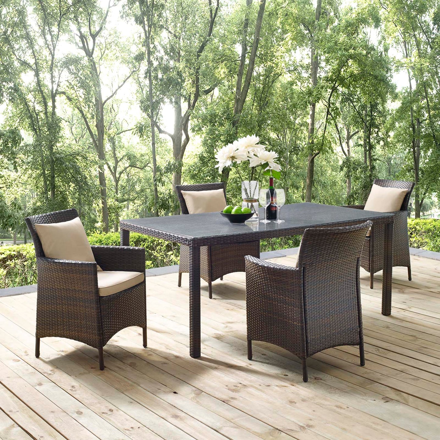 Modway Conduit 5 Piece Outdoor Patio Wicker Rattan Set | Outdoor Sofas, Loveseats & Sectionals