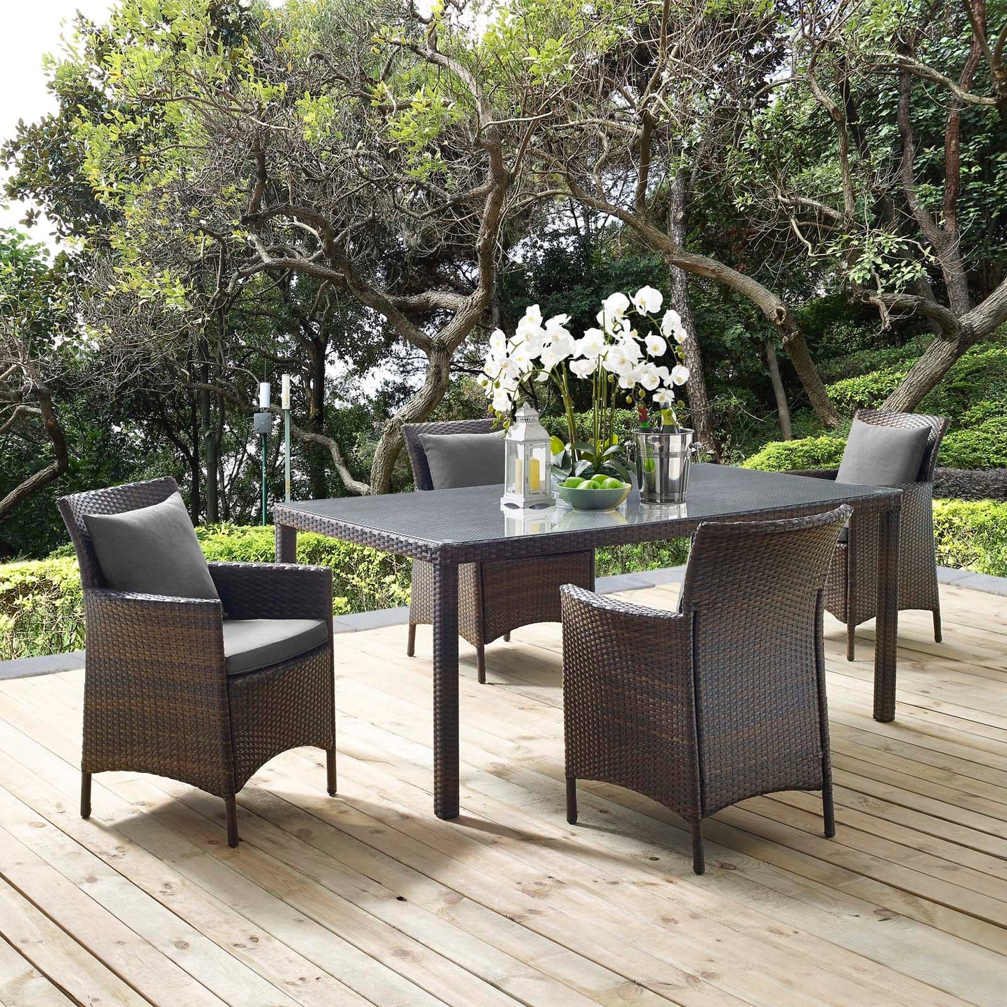Modway Conduit 5 Piece Outdoor Patio Wicker Rattan Set | Outdoor Sofas, Loveseats & Sectionals | 