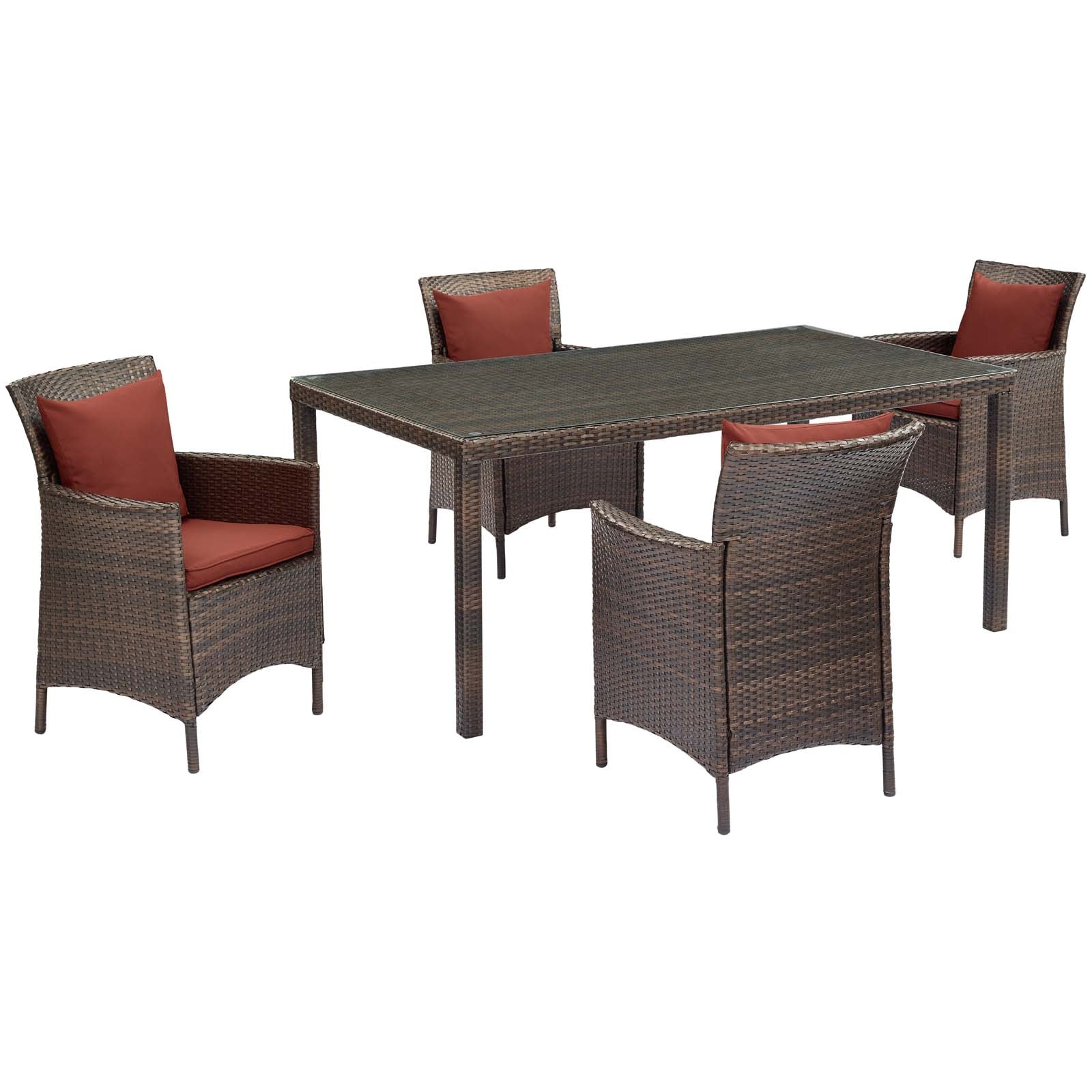 Modway Conduit 5 Piece Outdoor Patio Wicker Rattan Set | Outdoor Sofas, Loveseats & Sectionals | 