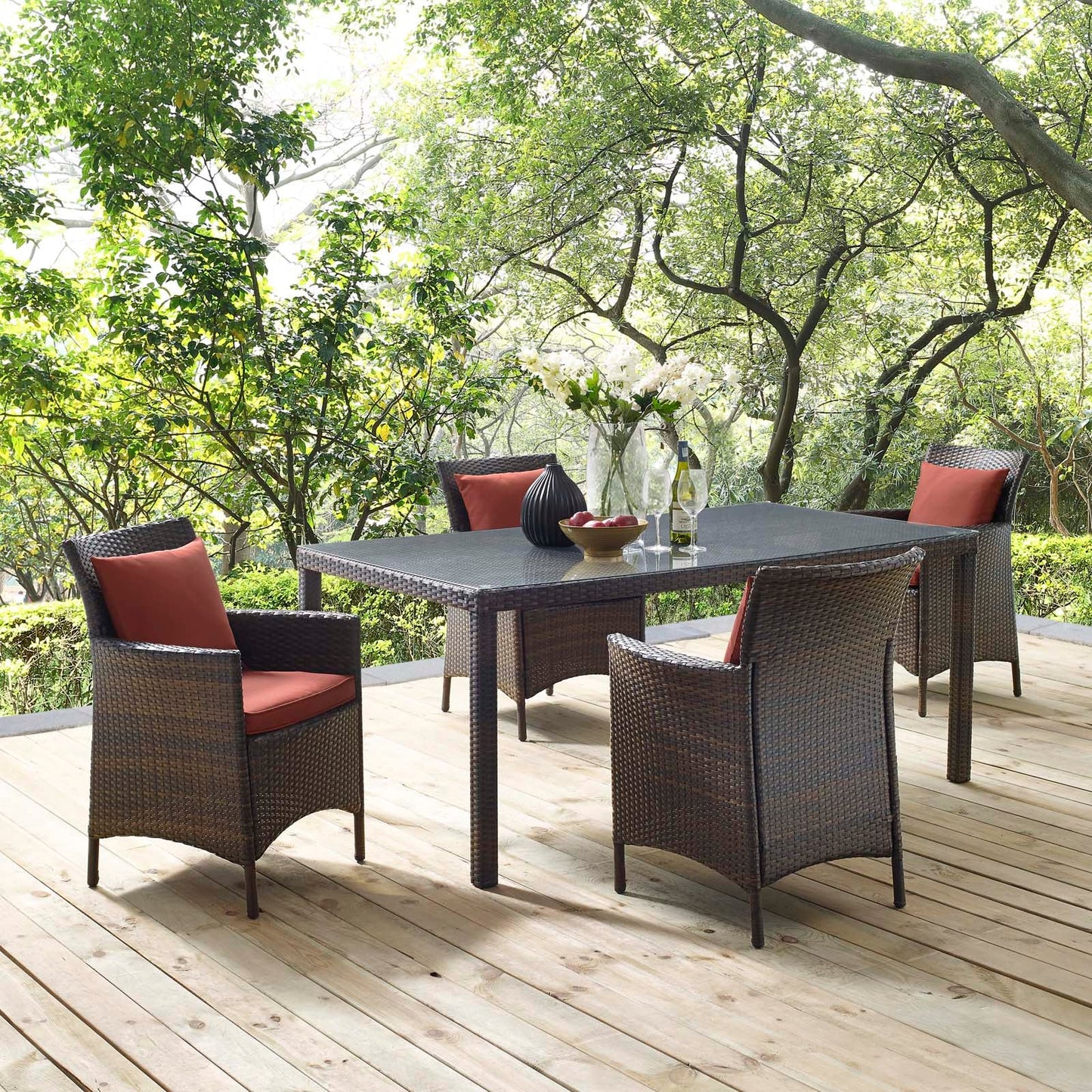 Modway Conduit 5 Piece Outdoor Patio Wicker Rattan Set | Outdoor Sofas, Loveseats & Sectionals | 
