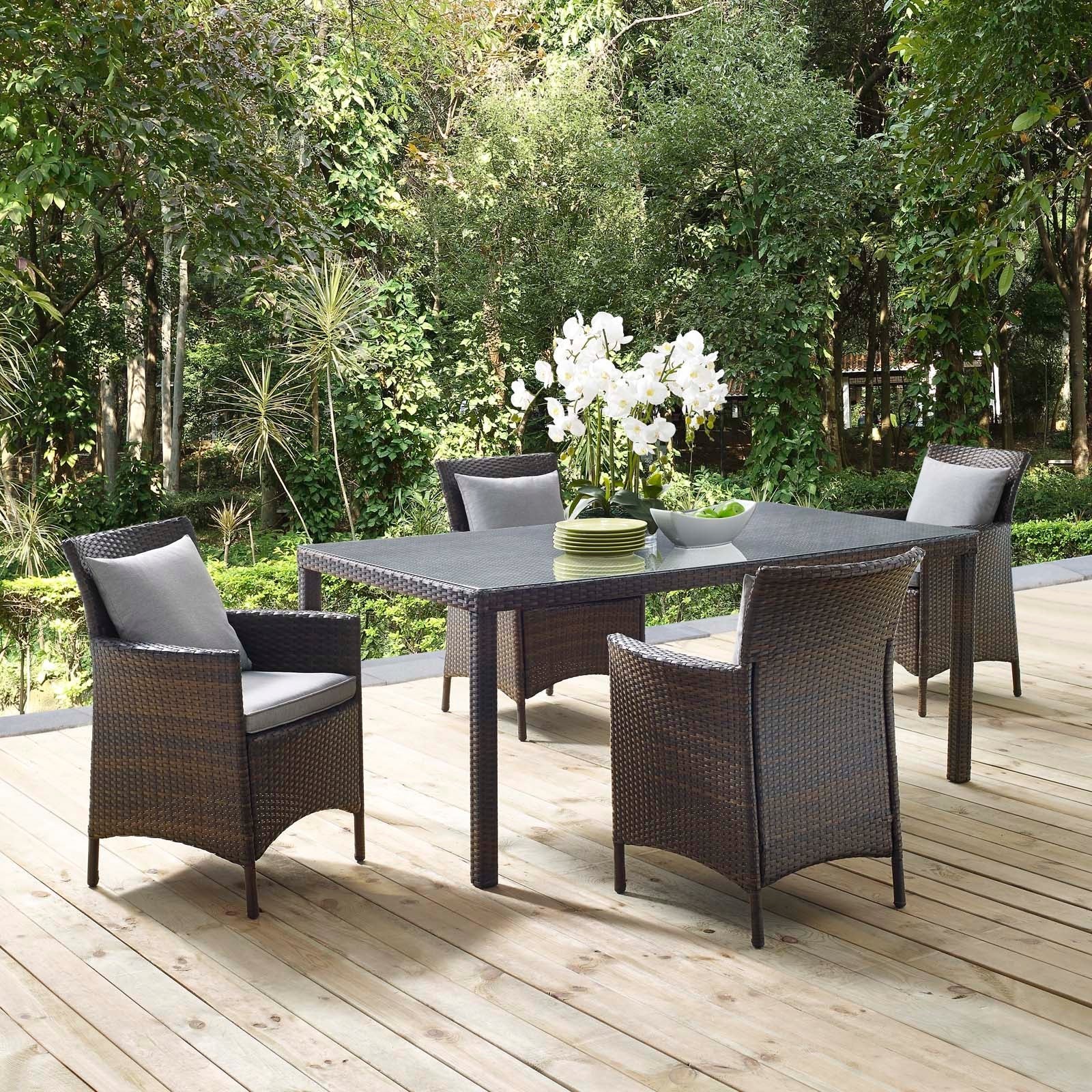 Modway Conduit 5 Piece Outdoor Patio Wicker Rattan Set | Outdoor Sofas, Loveseats & Sectionals | 