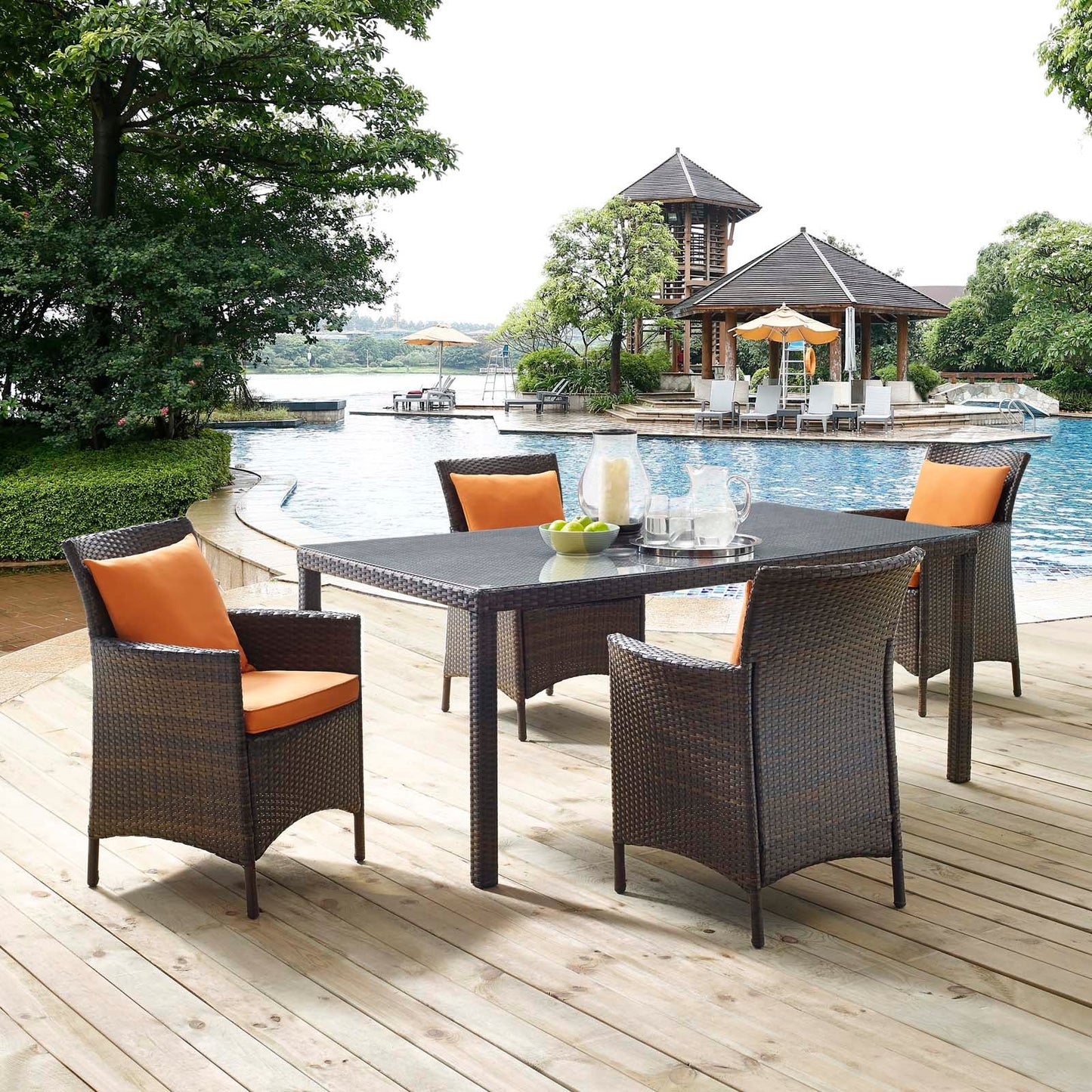 Modway Conduit 5 Piece Outdoor Patio Wicker Rattan Set | Outdoor Sofas, Loveseats & Sectionals | 