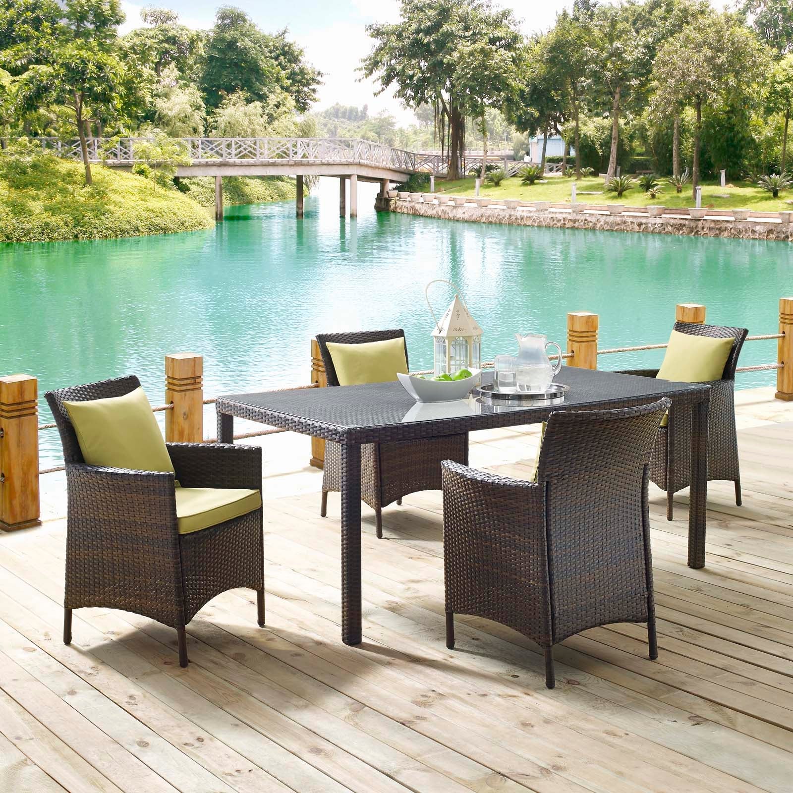Modway Conduit 5 Piece Outdoor Patio Wicker Rattan Set | Outdoor Sofas, Loveseats & Sectionals | 